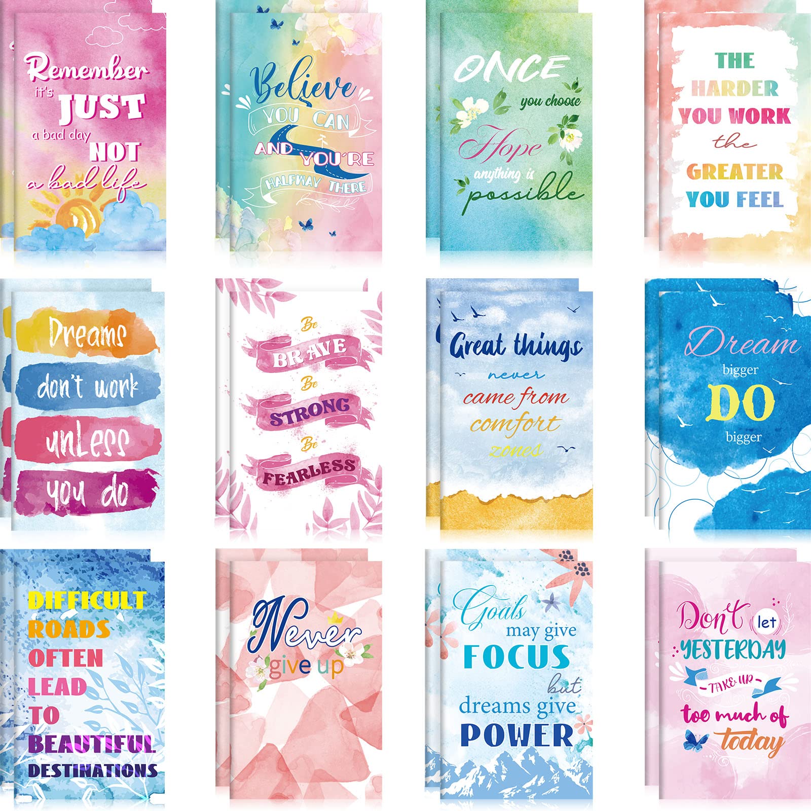 24-Pack Inspirational Notebooks for Women - Mini Motivational Journals, Small Notepads Bulk Set - Office, Travel, School, Gift Ideas - 12 Cute Styles (Containlol)