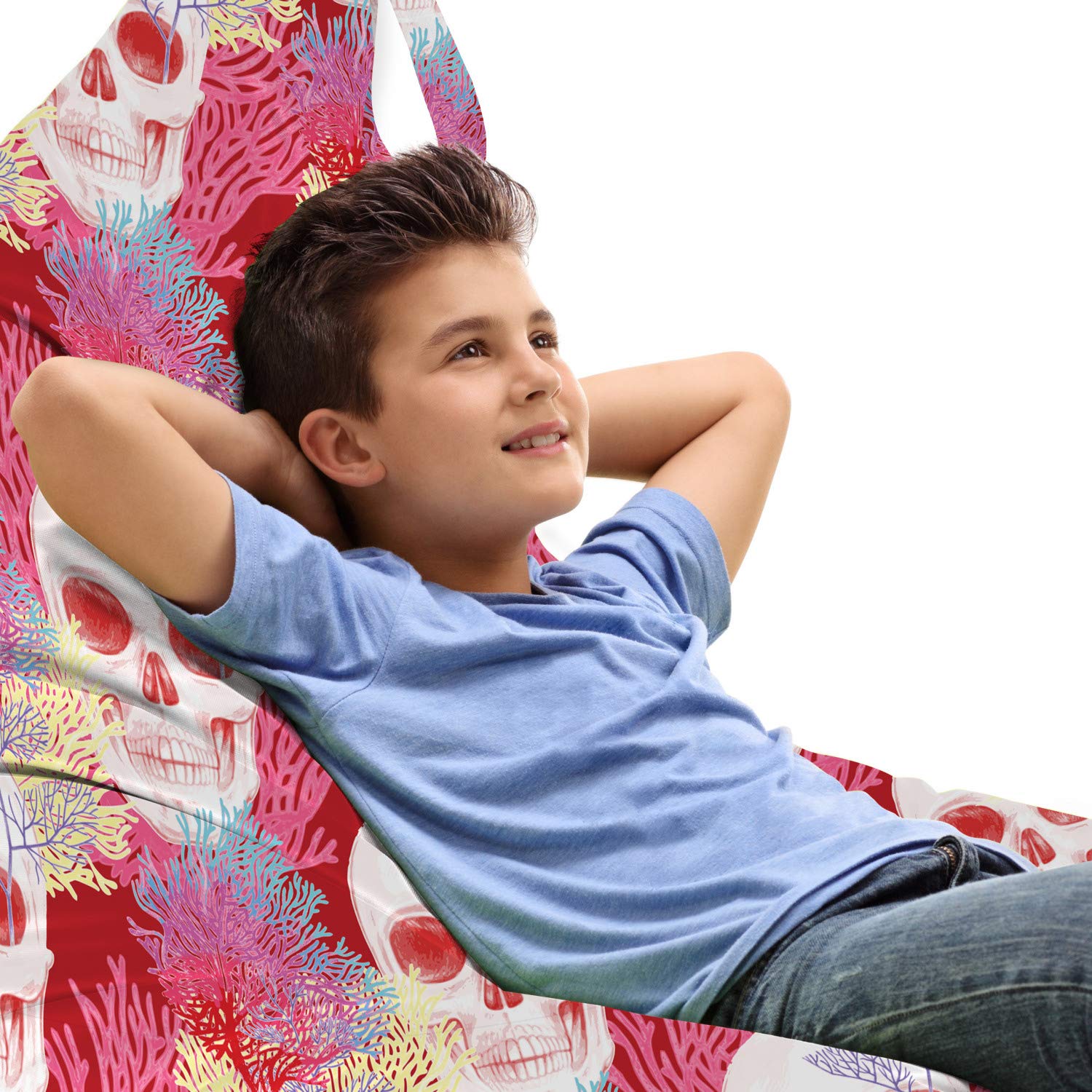 Ambesonne Coral Lounger Chair Bag - Large Capacity Storage Organizer with Handle | Mexican Skull & Floral Design | Perfect for Beach, Pool, Picnics & Outdoor Lounging