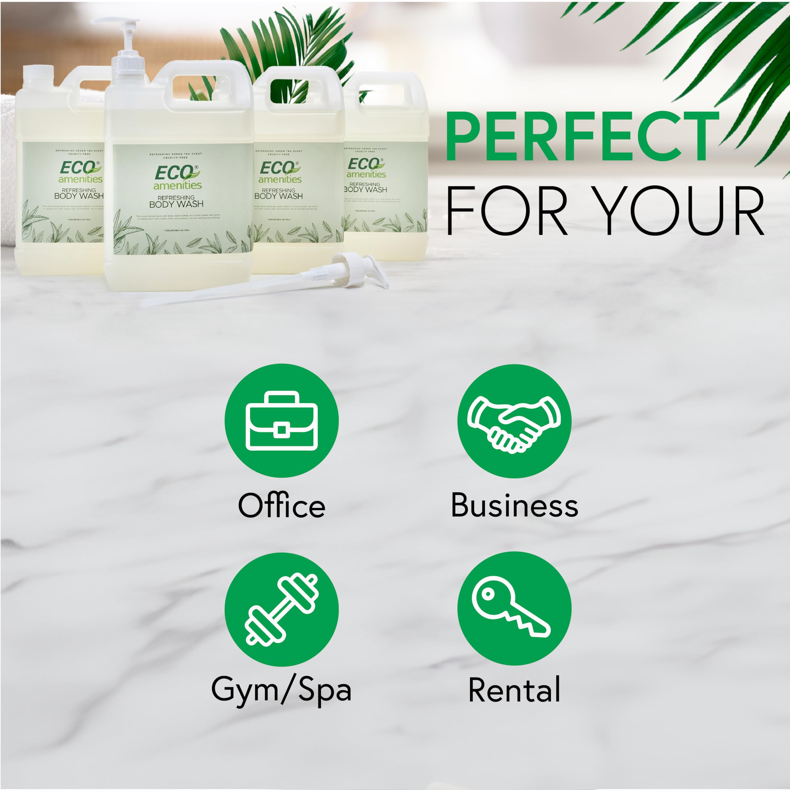 Eco-Friendly 1 Gallon Hand & Body Wash Refill - Green Tea Scent (4-Pack) | Bulk Liquid Soap for Home, Spa & Commercial Use