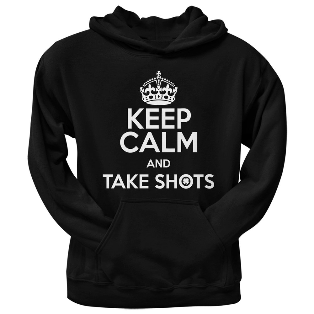 St. Patrick's Day Keep Calm Take Shots Black Pullover Hoodie for Adults - Perfect for Pub Crawls, Irish Themed Parties & Holiday Celebrations
