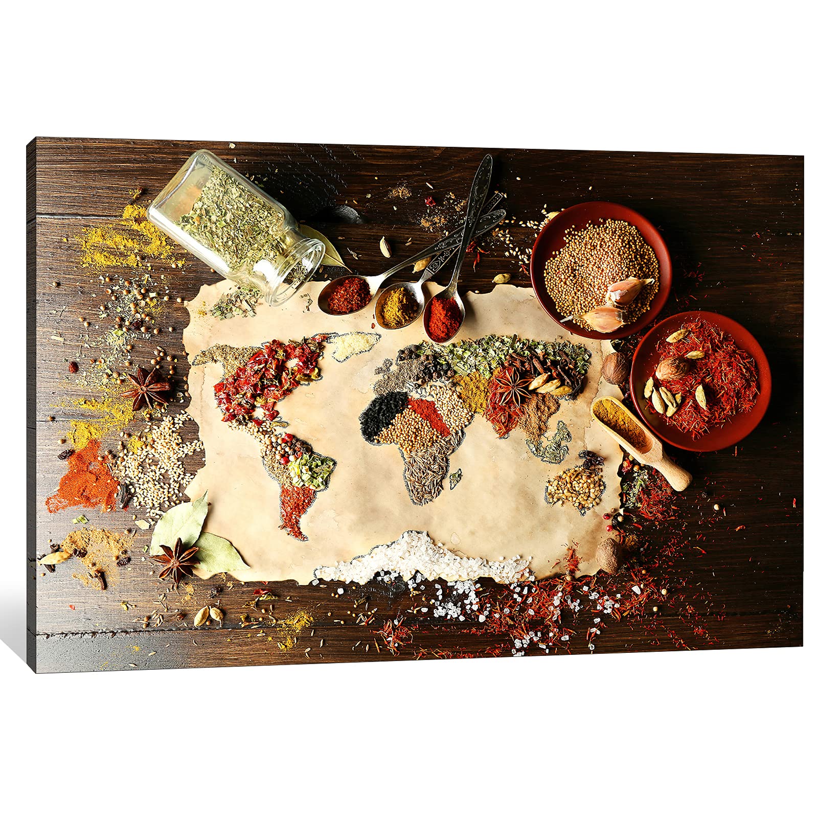 Colorful Spices & Spoons Canvas Wall Art - Modern Kitchen & Dining Room Decor, 32x48 Inches - Perfect for Home, Restaurant & Cafe Decorations