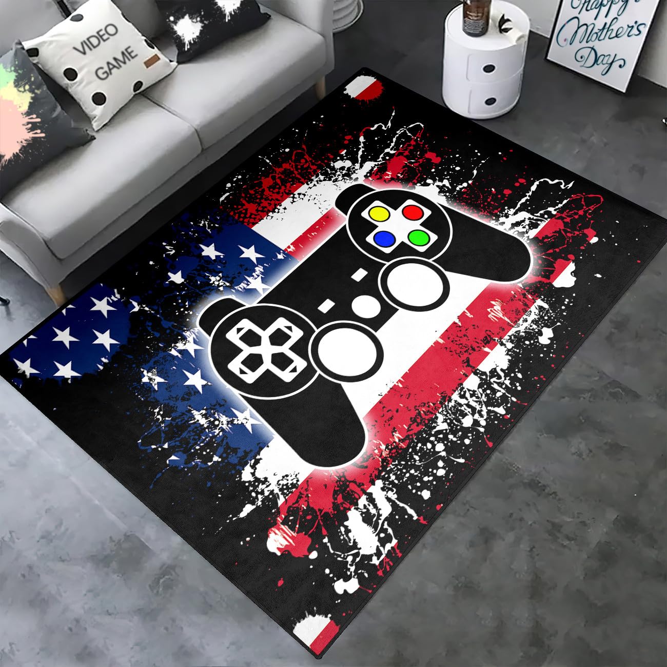 Gamer Rug - Black American Flag with Gamepad - 35