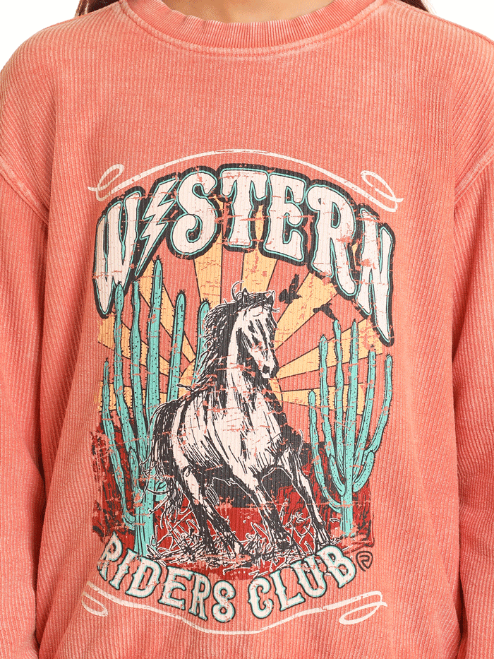 Rock & Roll Denim Graphic Pullover Hoodie for Kids - Coral | Trendy Music-Inspired Sweatshirt for Boys & Girls | Perfect for Concerts, School & Casual Wear