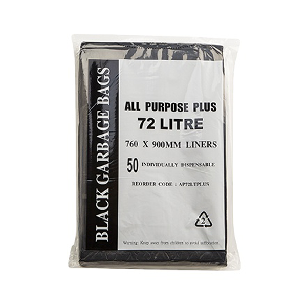 Heavy Duty 72L Black Trash Bags - All Purpose Large Garbage Bags for Kitchen, Office, and Outdoor Use - 72 Liter Capacity, Extra Thick & Leak Proof