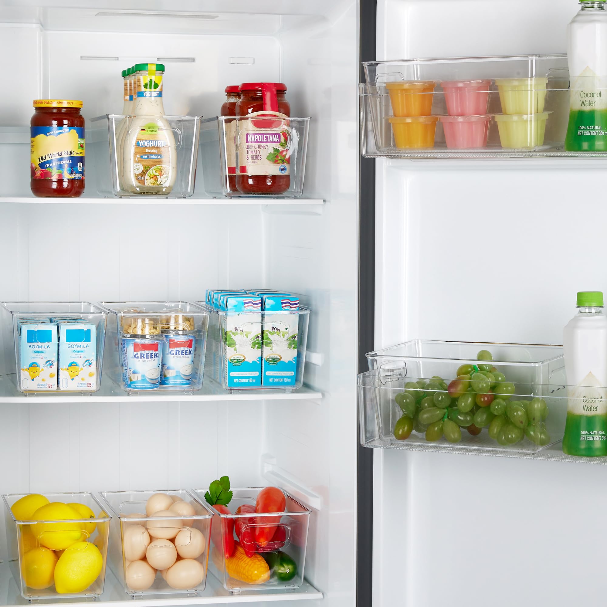YIHONG 4-Pack Clear Plastic Storage Bins with Handles - Small Pantry Organizer for Kitchen, Freezer, Cabinet & Closet Storage | Perfect for Food Containers, Spice Jars, Toiletries & Home Organization