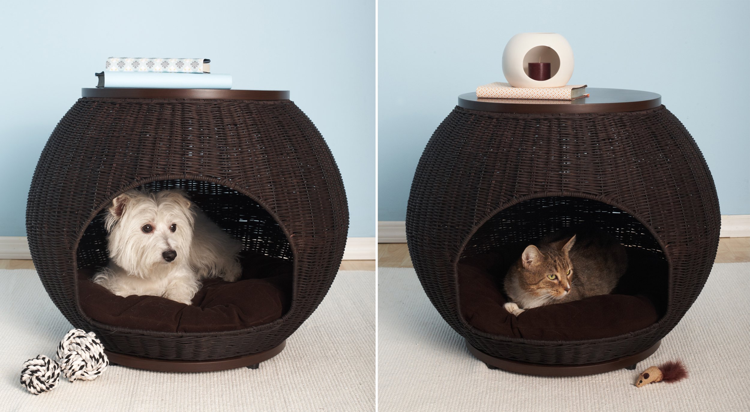 Premium Igloo Deluxe Pet Bed - Waterproof Faux Rattan Dog & Cat Bed with Soft Cushion | Durable Polyester Material for Indoor/Outdoor Use - Perfect for Living Room, Patio or Kennel