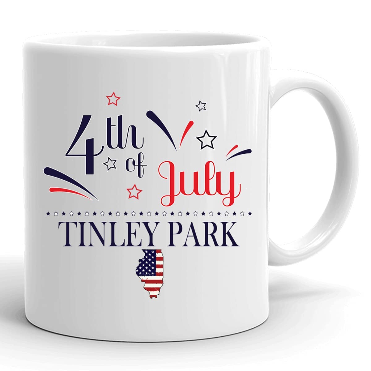 Personalized 11oz White Coffee Mug with USA Flag - Custom Independence Day Cup for Any City & State, Perfect 4th of July Gift (Tinley Park Illinois) - Great for Home, Office & Holiday Celebrations