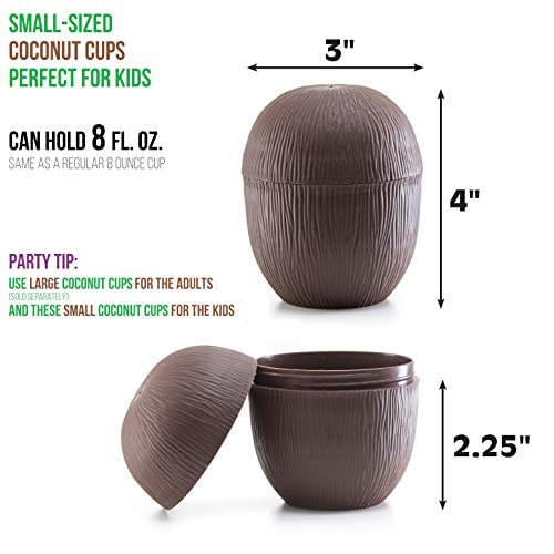 PREXTEX 18-Pack 8oz Coconut Cups with Flower Straws & Twist Close Lids - Tropical Party Supplies for Luau, Birthday, Tiki & Hawaiian Themed Events - Perfect for Summer BBQs, Beach Parties & Poolside Drinks