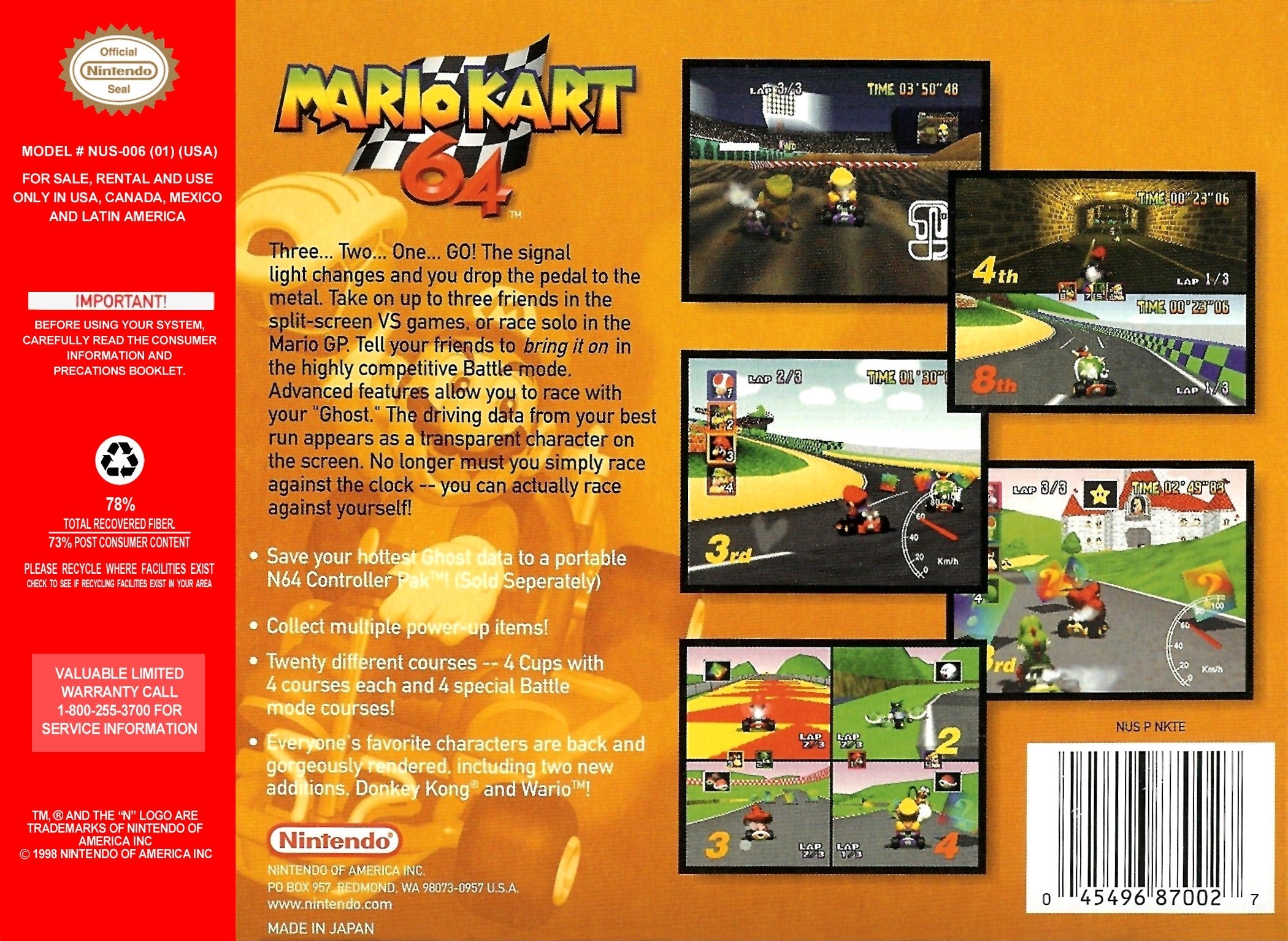 Used Mario Kart 64 N64 Video Game - Classic Racing Game for Nintendo 64 Console - Perfect for Retro Gaming Enthusiasts and Collectors