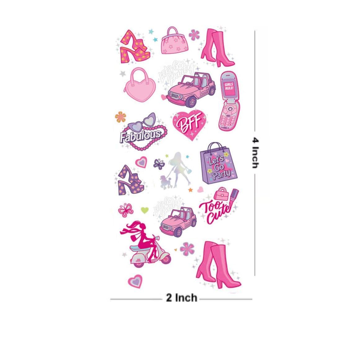 Tatmods Pink Temporary Body Tattoos for Parties - Cute Birthday Party Decorations, Bridesmaid Favors & Bachelorette Supplies | Perfect for Birthday Celebrations, Bridal Showers & Girls' Night Out