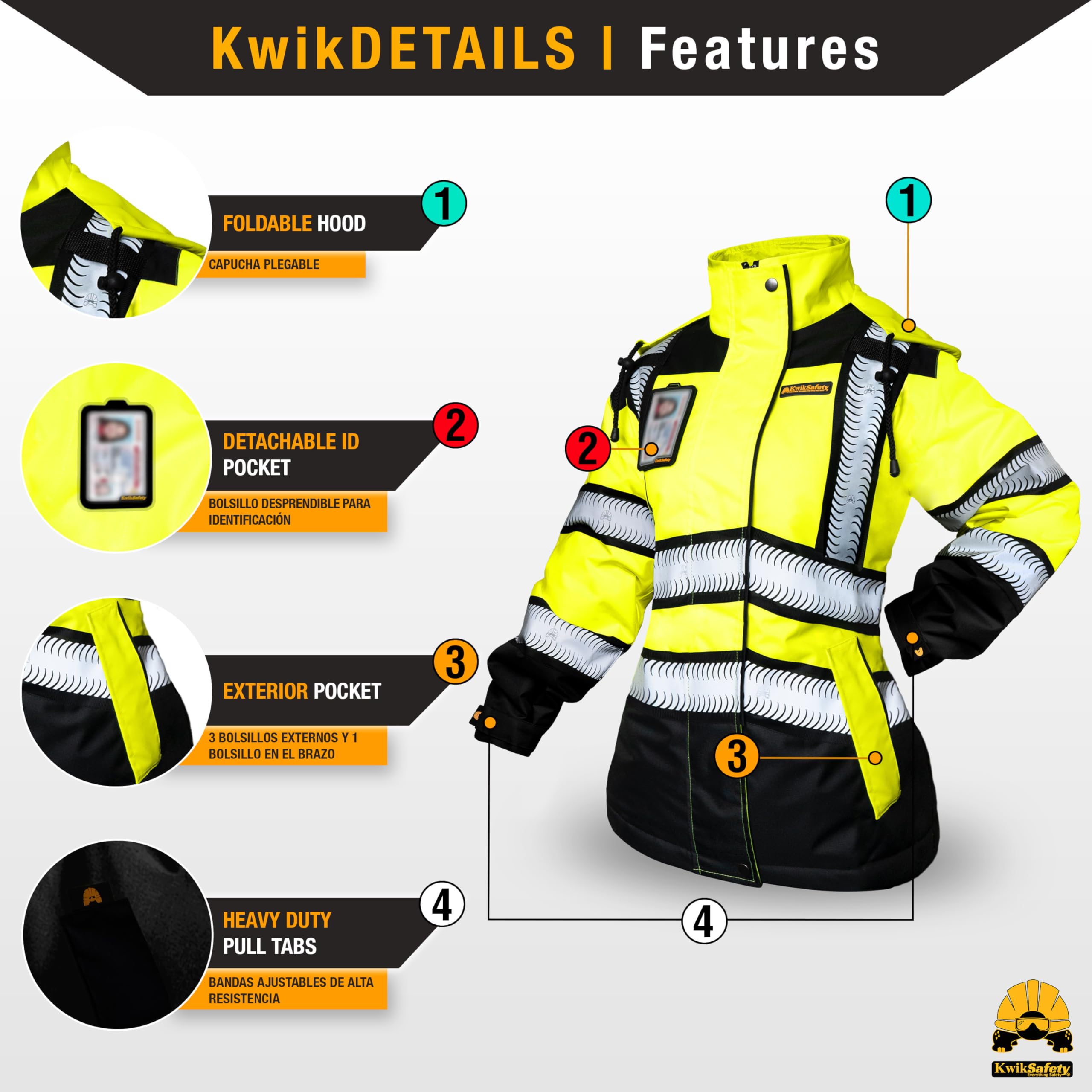 KwikSafety Women's Hi-Vis Insulated Bomber Safety Jacket - ANSI Compliant Reflective Workwear for Construction & Outdoor Winter Use