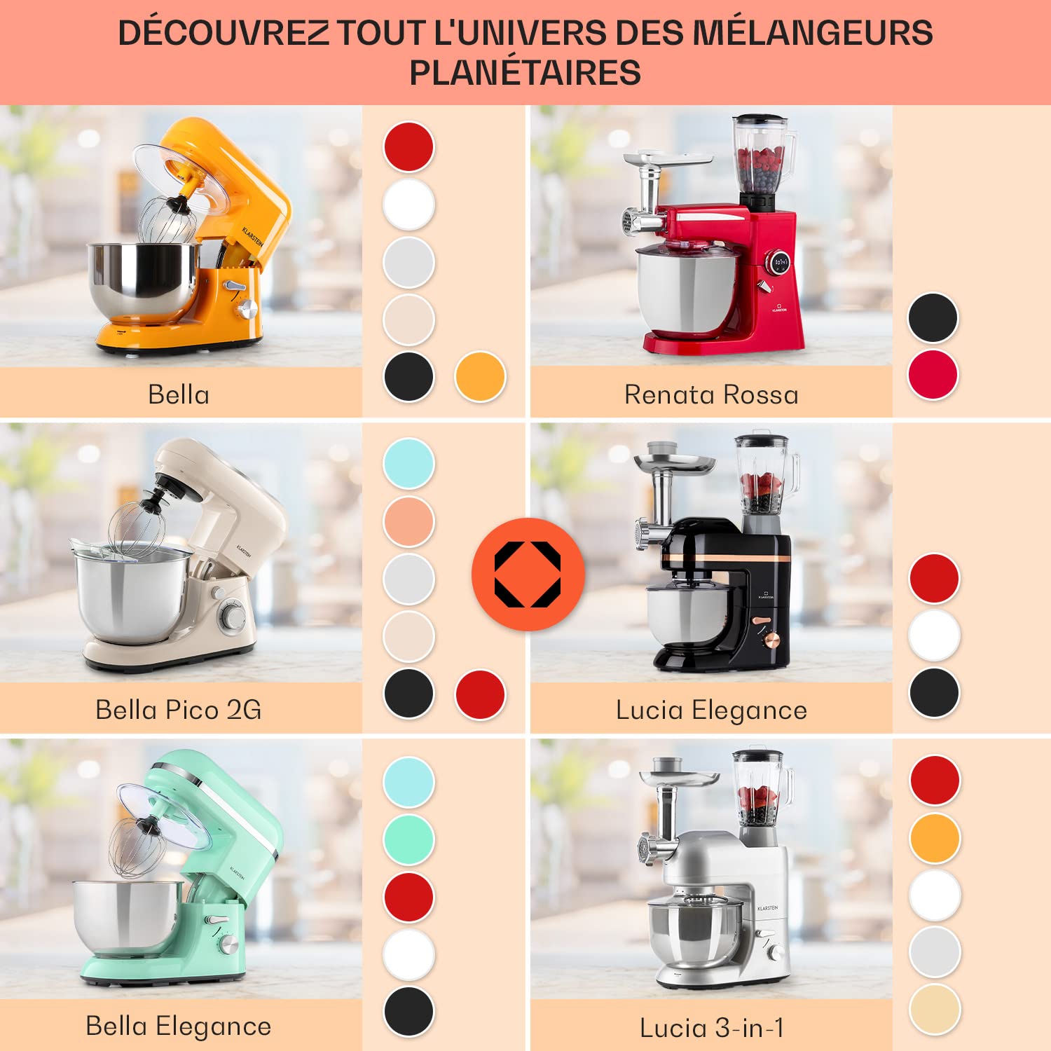 Klarstein 1800W Stand Mixer with 5L Bowl, 1.5L Blender & Meat Grinder - 6-Speed Multifunctional Kitchen Machine for Baking, Cooking & Food Prep - Perfect for Home Bakers & Professional Chefs