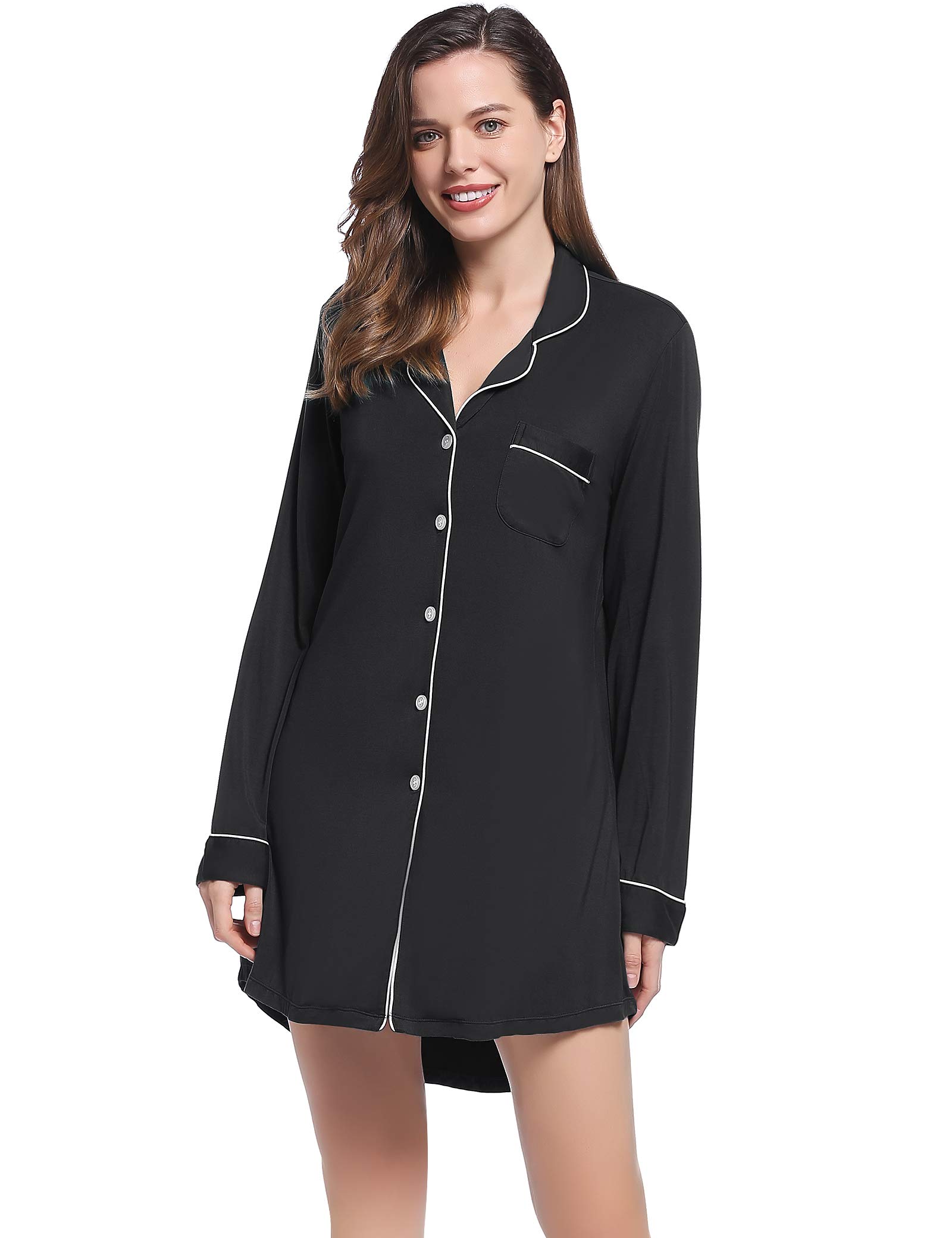 Amorbella Women's Bamboo Cooling Sleep Shirt - Long Sleeve Button Up Nightgown, Summer Sexy Pajama T-Shirt (Sizes S-XXL) - Soft & Breathable for Hot Sleepers, Lounge Wear & Relaxing at Home