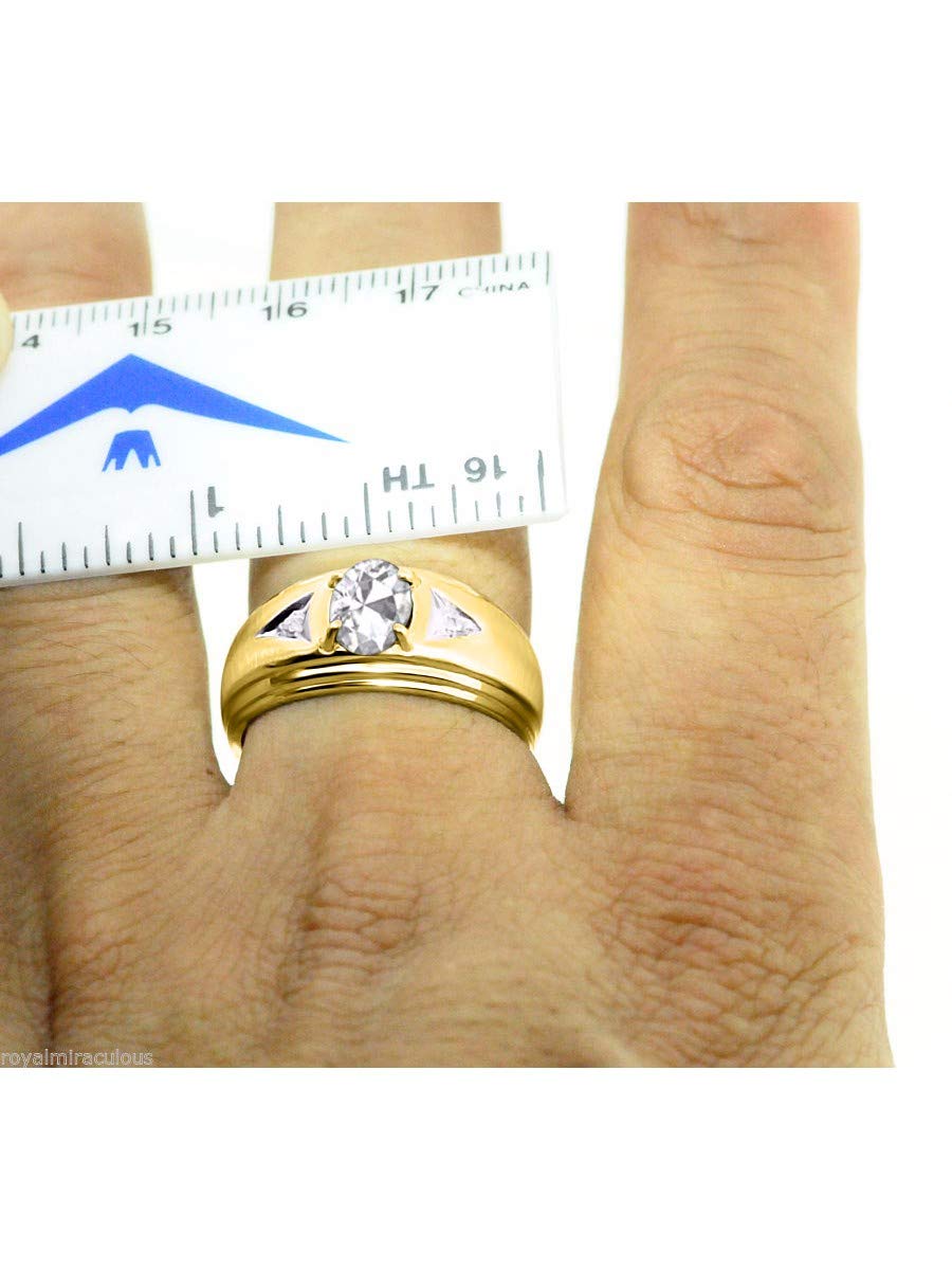 Rylos Men's Classic 8X6MM Oval Gemstone & Diamond Ring - Yellow Gold Plated Silver Birthstone Rings for Men (Sizes 8-13) | Perfect for Weddings, Anniversaries & Special Occasions