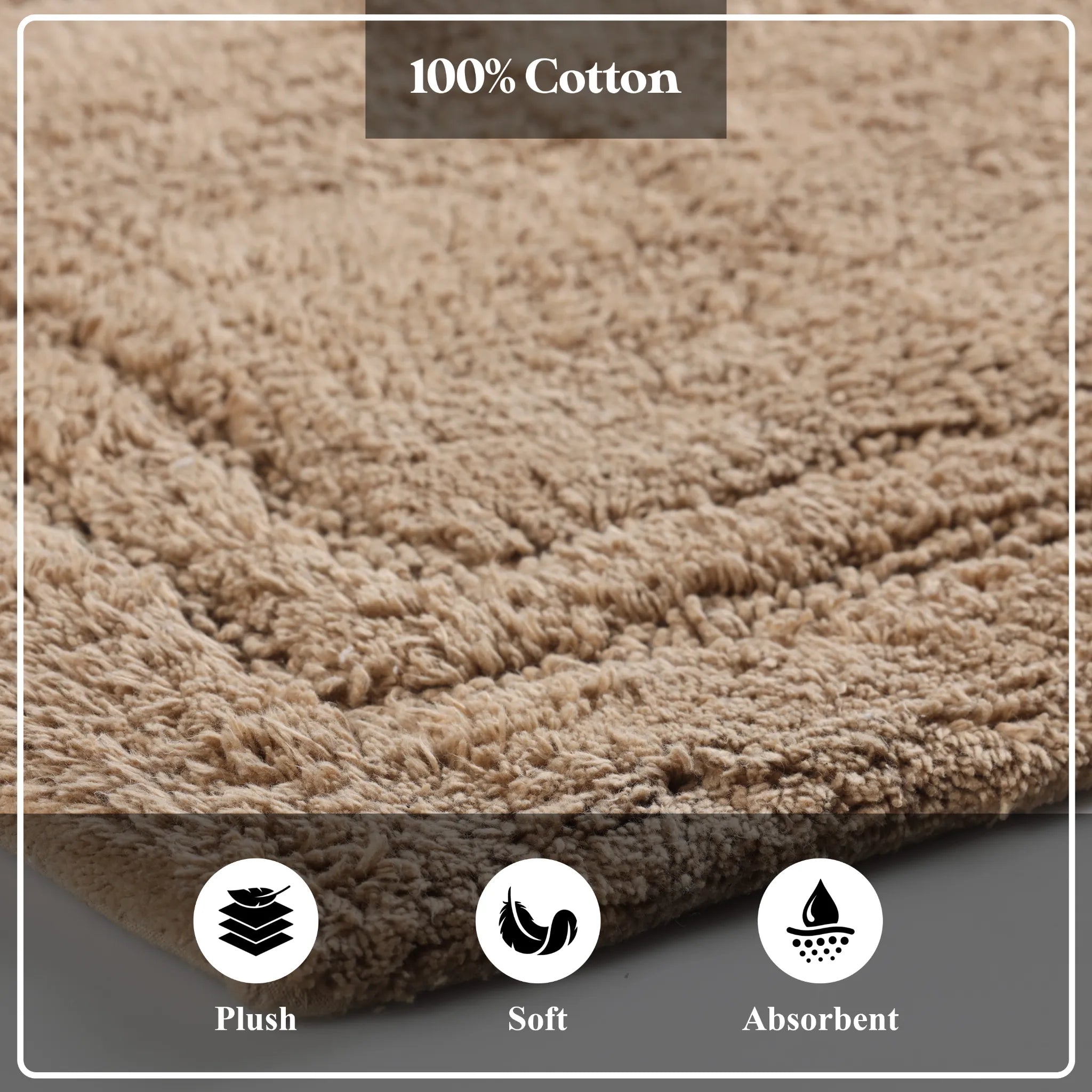 Non-Slip Cotton Bathroom Rug Set - 2 Piece Washable Absorbent Bath Mat with Anti-Skid Backing for Bathroom, Shower & Vanity Area
