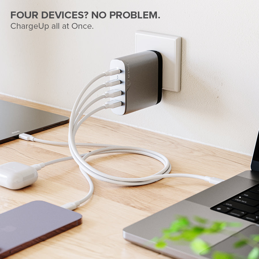 4 Port 100W GaN Fast Charger with 2m USB C Cable - Compact & Powerful Charging Station for Laptops, Phones, Tablets - Perfect for Travel, Home & Office Use