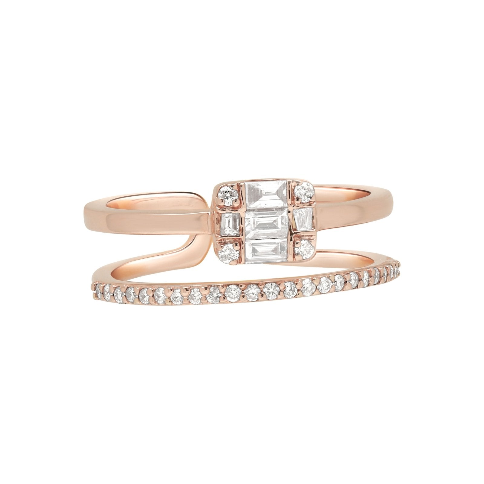 14k Rose Gold Eternity Band with Diamond Baguette Illusion Double Ring - Elegant Wedding, Anniversary & Special Occasion Jewelry Gift for Women