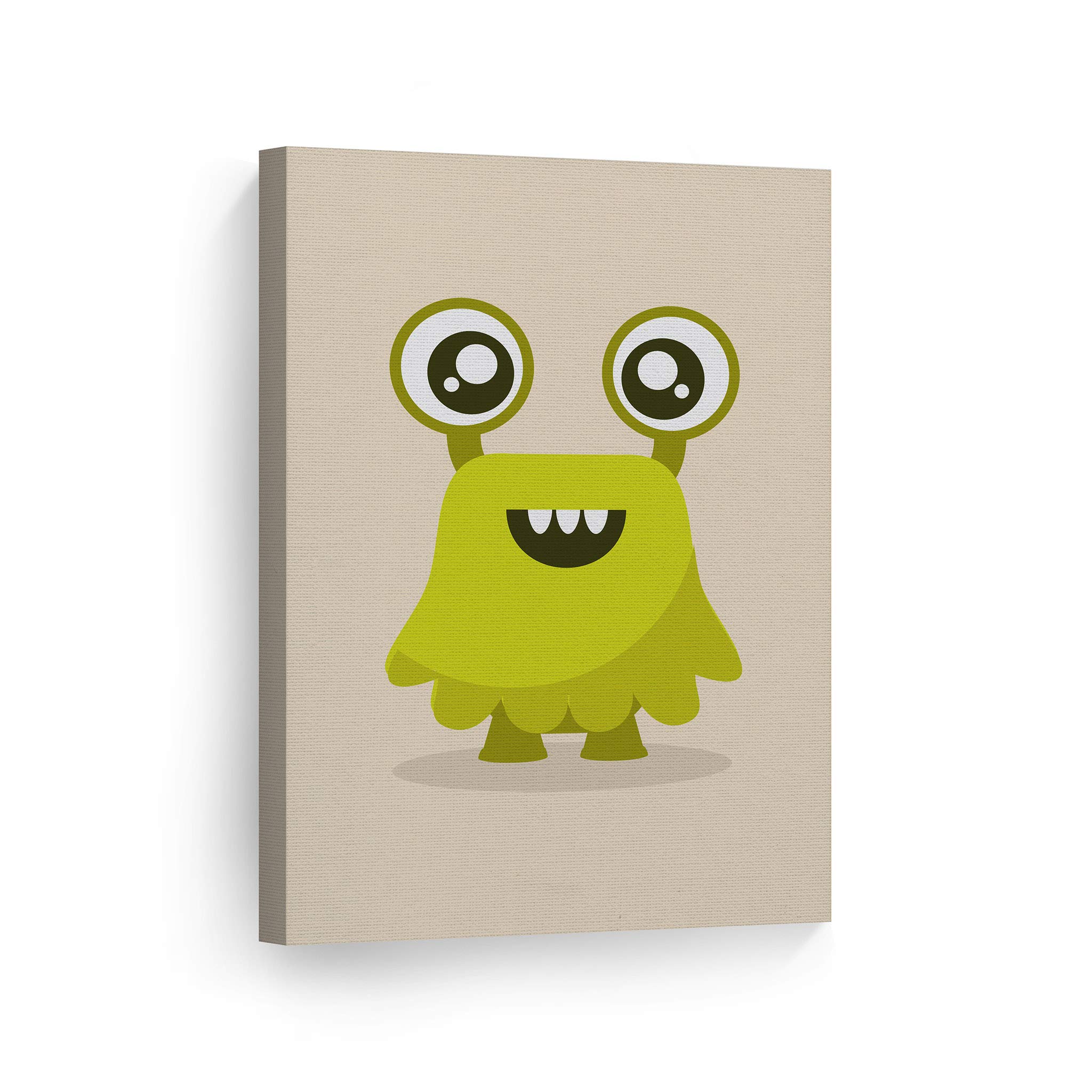 Smile Art Design Green Monster Canvas Print - 22x15 Inch Kids Room Wall Art, Nursery Decor, Ready to Hang Made in USA | Playful Children's Bedroom Decor & Baby Shower Gift Idea