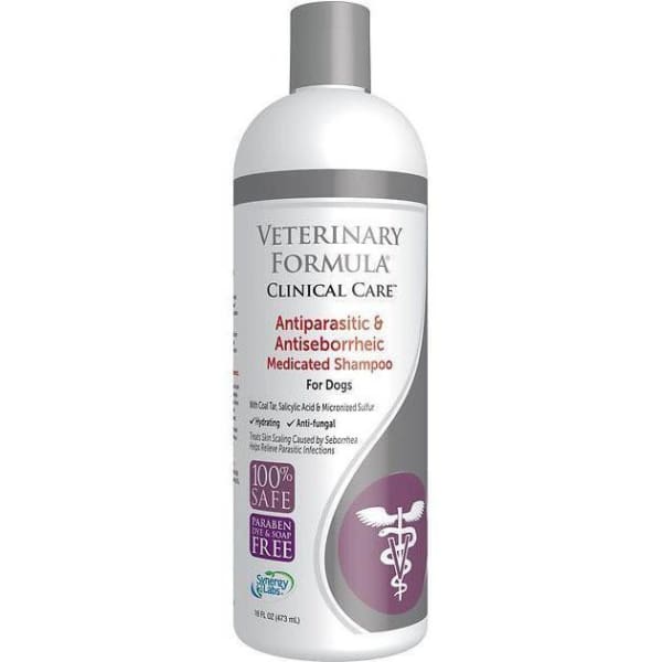 Veterinary Formula Clinical Care Antiparasitic & Antiseborrheic Shampoo for Dogs & Cats - Medicated Shampoo for Skin Conditions, Itch Relief & Parasite Control | Perfect for Pets with Dermatitis, Allergies or Flea Problems