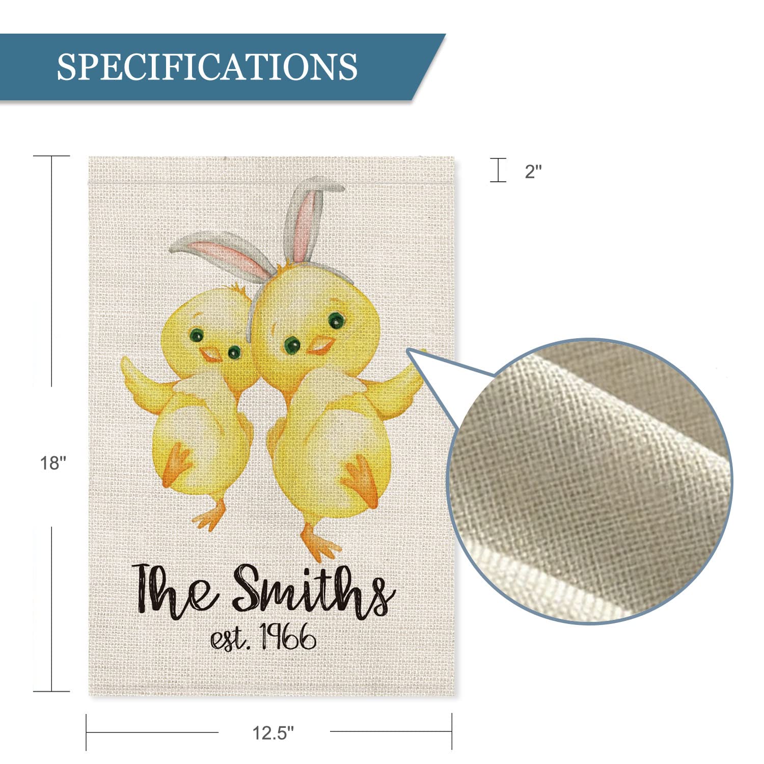 Custom Easter Spring Garden Flag - Personalized Family Name with Chicks & Bunny Design - Double Sided 12x18 Inch Rustic Farmhouse Decor - Perfect for Outdoor Yard, Porch & Spring Holiday Decoration