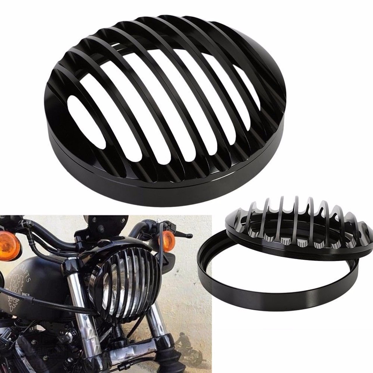 1 Pcs Motorcycle Headlight Grill Cover - Aluminum Headlamp Protector for Harley Davidson XL 1200 & XL 883 (2004-2014 Models) - Durable Accessory for Night Riding & Bike Customization