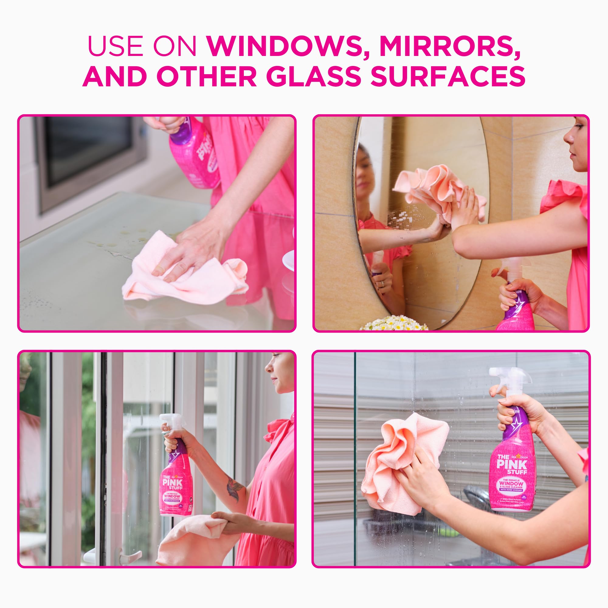 Stardrops The Pink Stuff Miracle Window & Glass Cleaner with Rose Vinegar - 3-Pack Bundle for Sparkling Windows, Mirrors & Glass Surfaces - Perfect for Homes, Offices & Cars