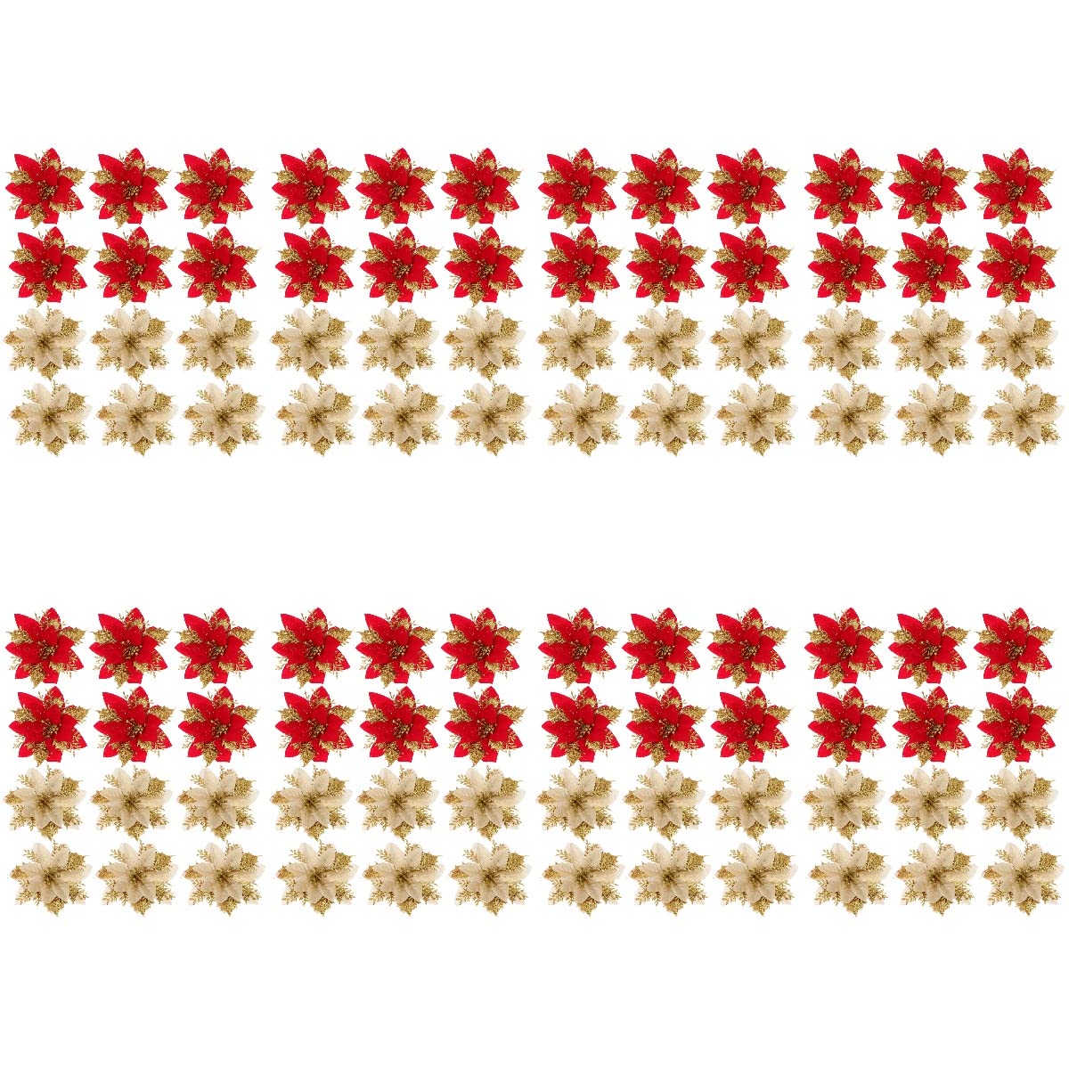 GALPADA 192-Piece Christmas Decorations Set - Red and Golden Xmas Fake Flowers, Artificial Floral Arrangements for Holiday Tree Decor - Perfect for Home, Office, Party & Festive Seasonal Decorating