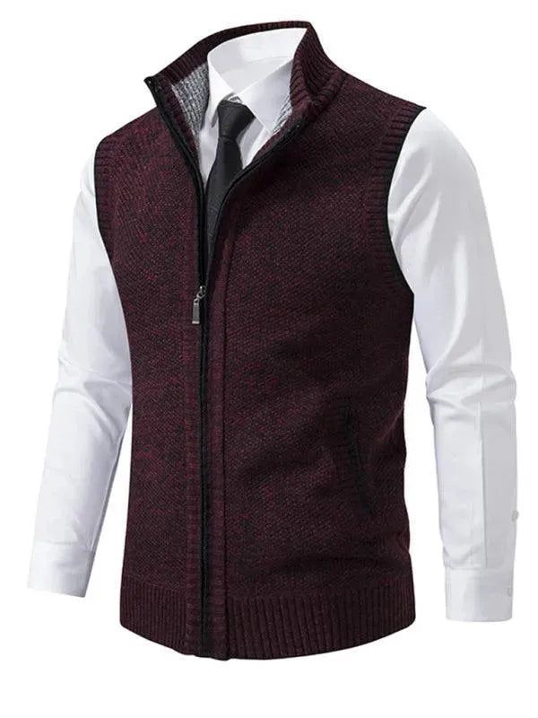 Men's Stand Collar Sleeveless Knit Vest - Slim Fit Casual & Layering Piece for Office, Outdoors & Fall Fashion