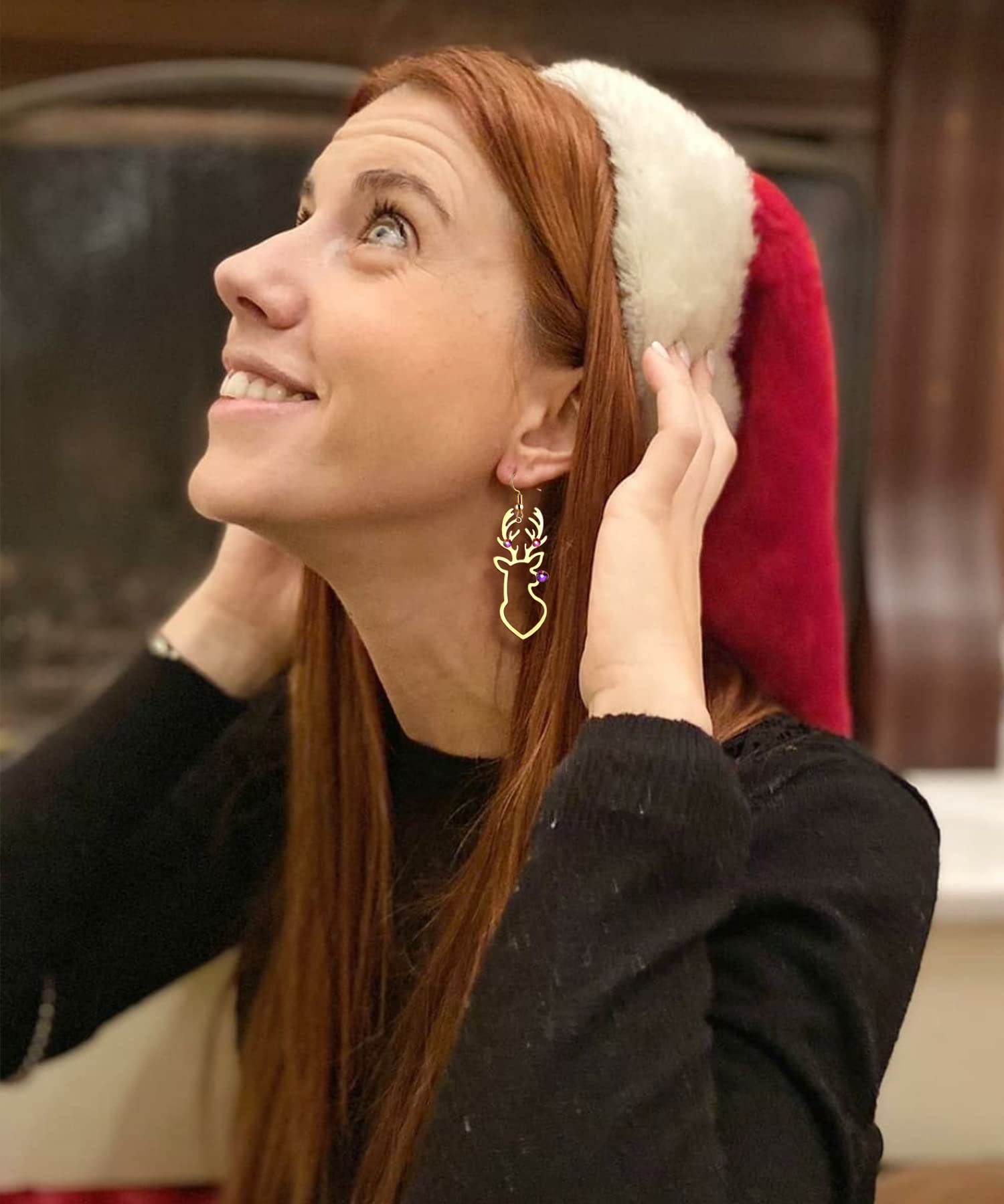 Festive Christmas Reindeer Earrings for Women - Rhinestone Drop Dangle Holiday Jewelry | Xmas Party Accessories & Gift Ideas