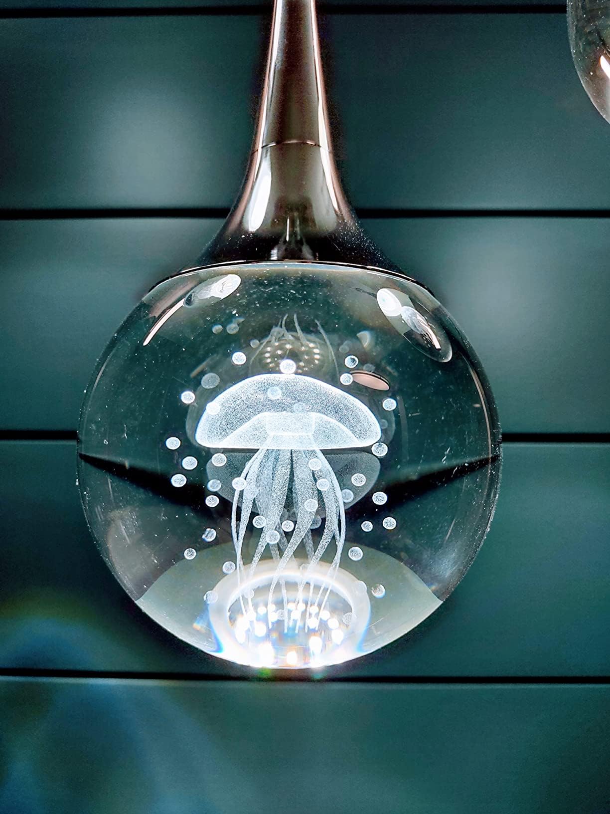 CHYING Mini LED Teardrop Crystal Pendant Light - 6000K Cool White Chrome Ceiling Hanging Light for Kitchen Island, Bathroom, Dining Room & Bar | Modern Globe Jellyfish Lighting for Home & Office Decor