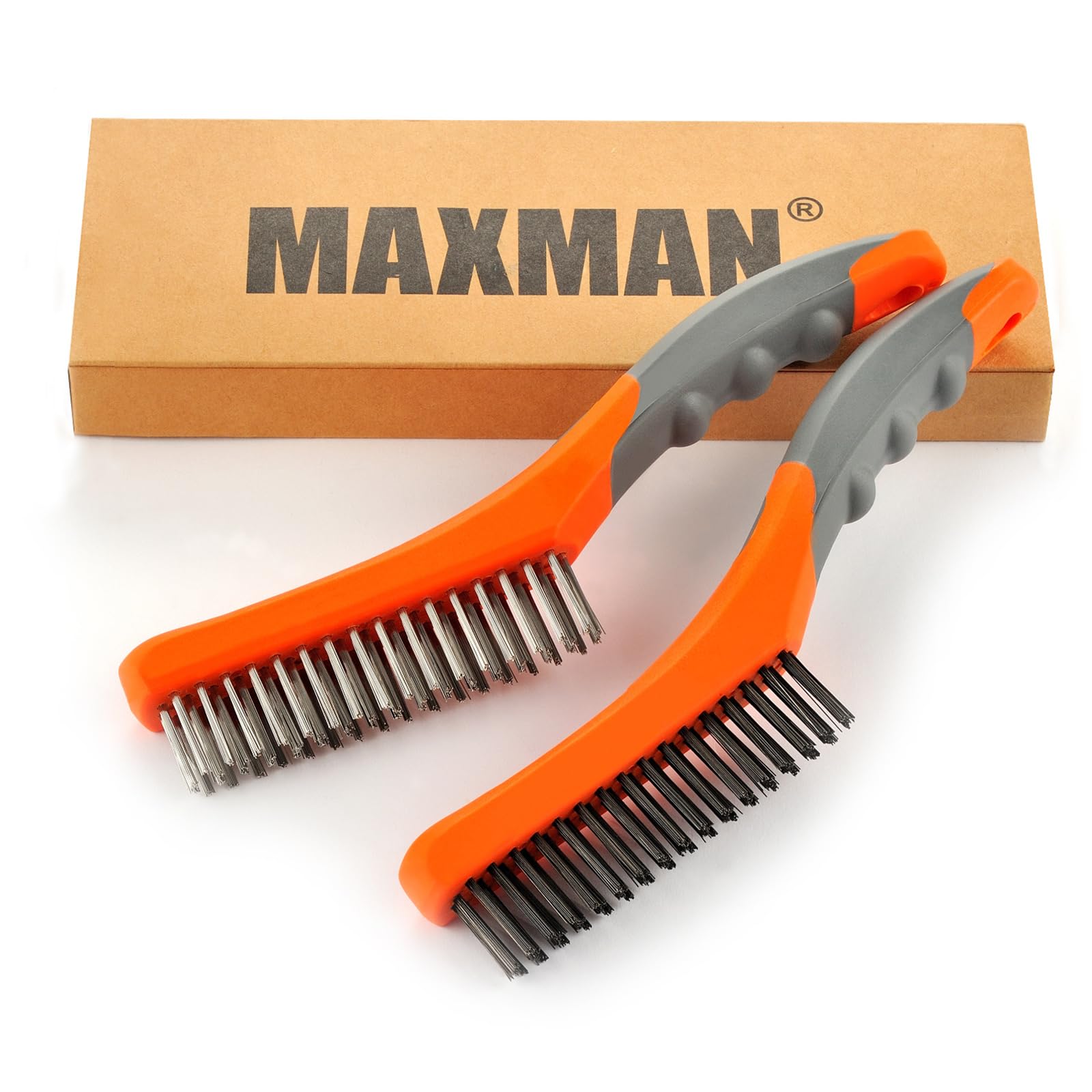 Heavy Duty Wire Brush Set - 2 Pack Carbon Steel & Stainless Steel Rust Cleaning Brushes with 10