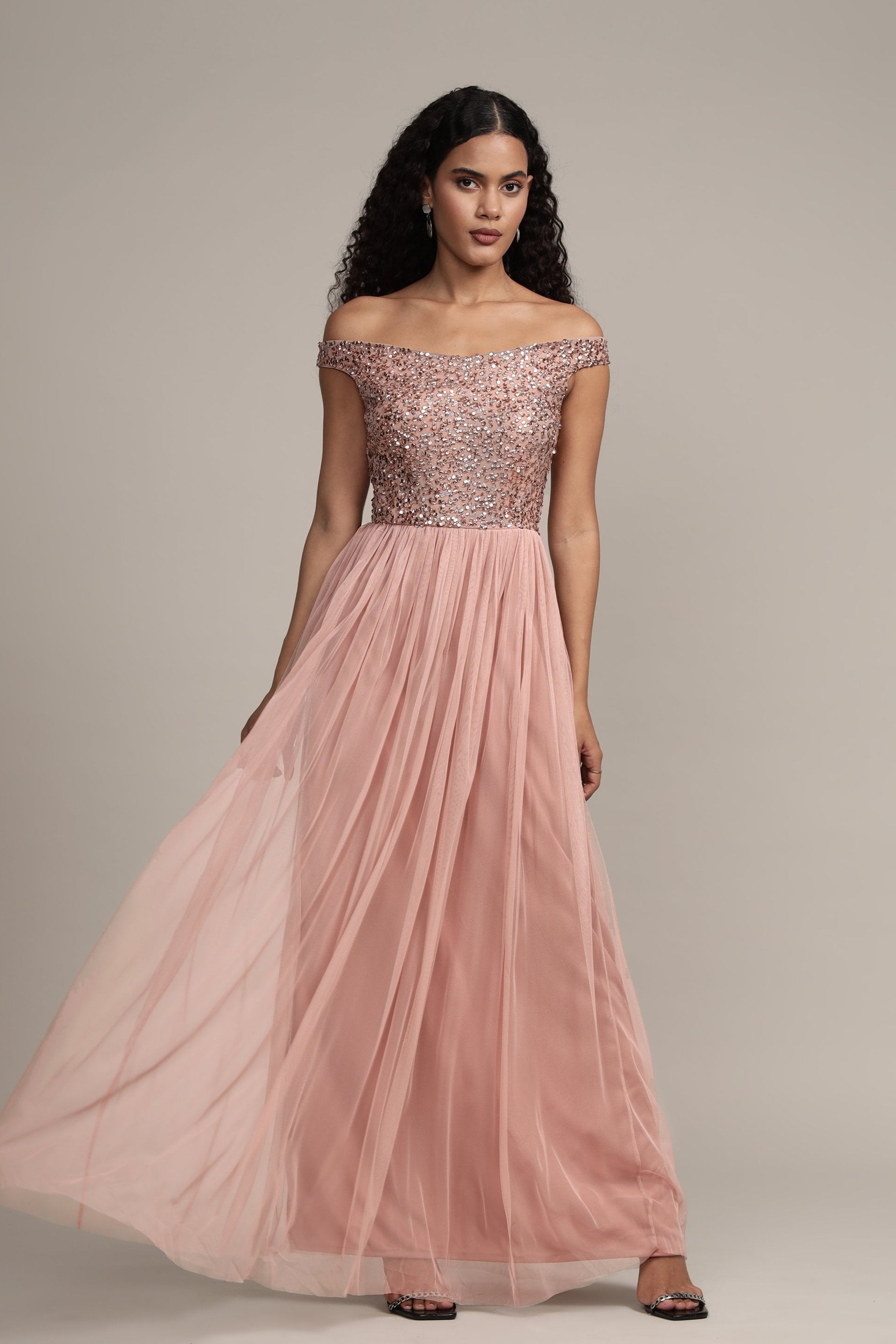 Nina Taupe Embellished Bridesmaid Maxi Dress - Elegant Formal Gown for Weddings, Prom & Special Occasions