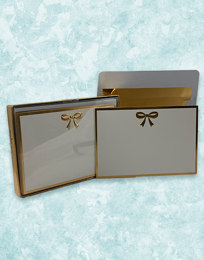 Elegant Gold Bow Flat Correspondence Cards - Premium Stationery for Weddings, Parties & Special Occasions