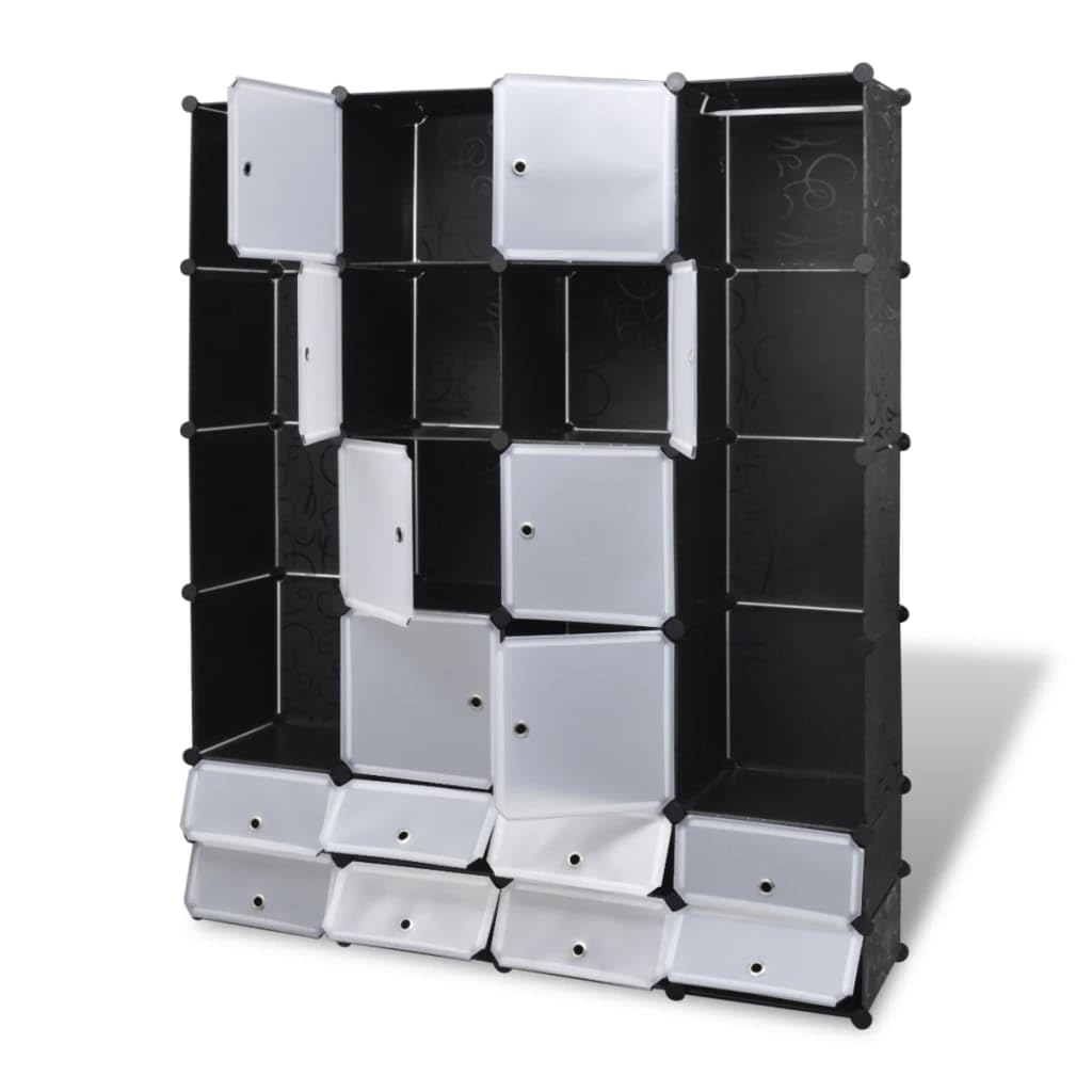 vidaXL Black & White Modular Storage Cabinet - 18 Compartment Organizer for Clothes & Shoes | Plastic & Chromed Steel Wire Construction | Perfect for Closet, Bedroom & Entryway Organization