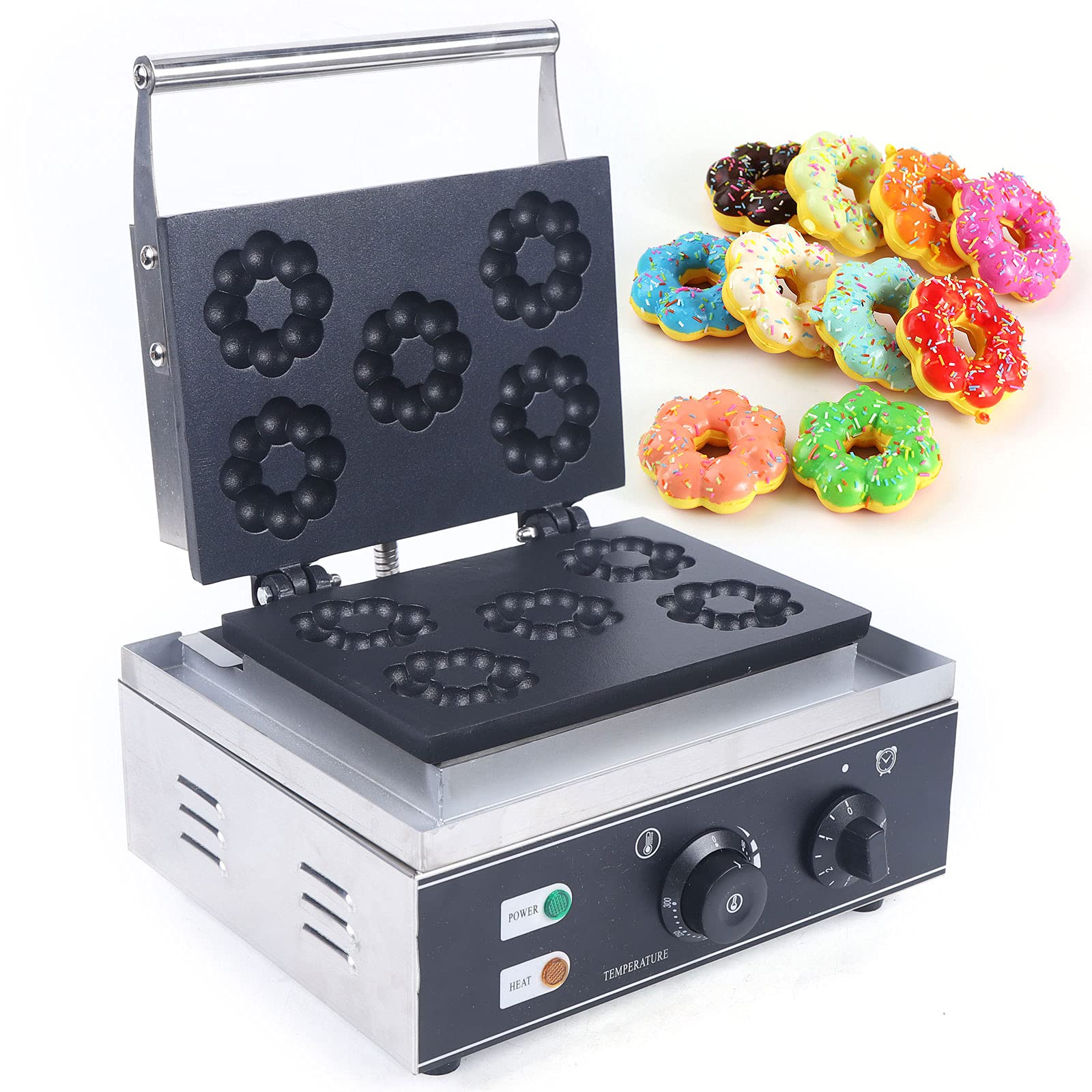Commercial Mini Donut Maker Machine - 5-Cavity Plum Blossom Waffle Donut Maker with Non-Stick Surface for Breakfast, Snacks & Desserts | Perfect for Home, Cafés & Bakeries