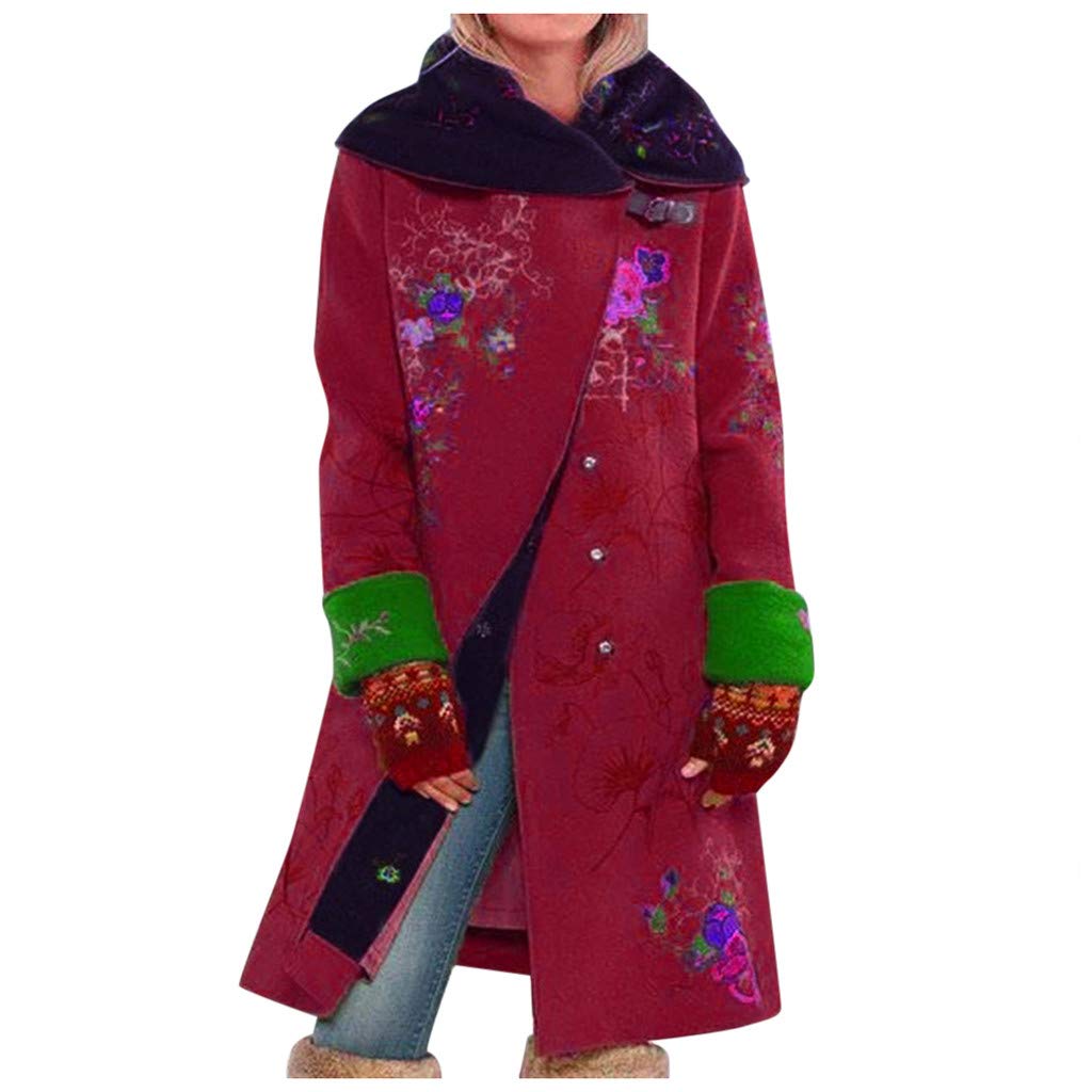 Women's Printed Mid-Length Top & Long-Sleeve Wool Coat - Stylish Casual Jacket for Fall & Winter | Perfect for Office, Dating & Outdoor Activities