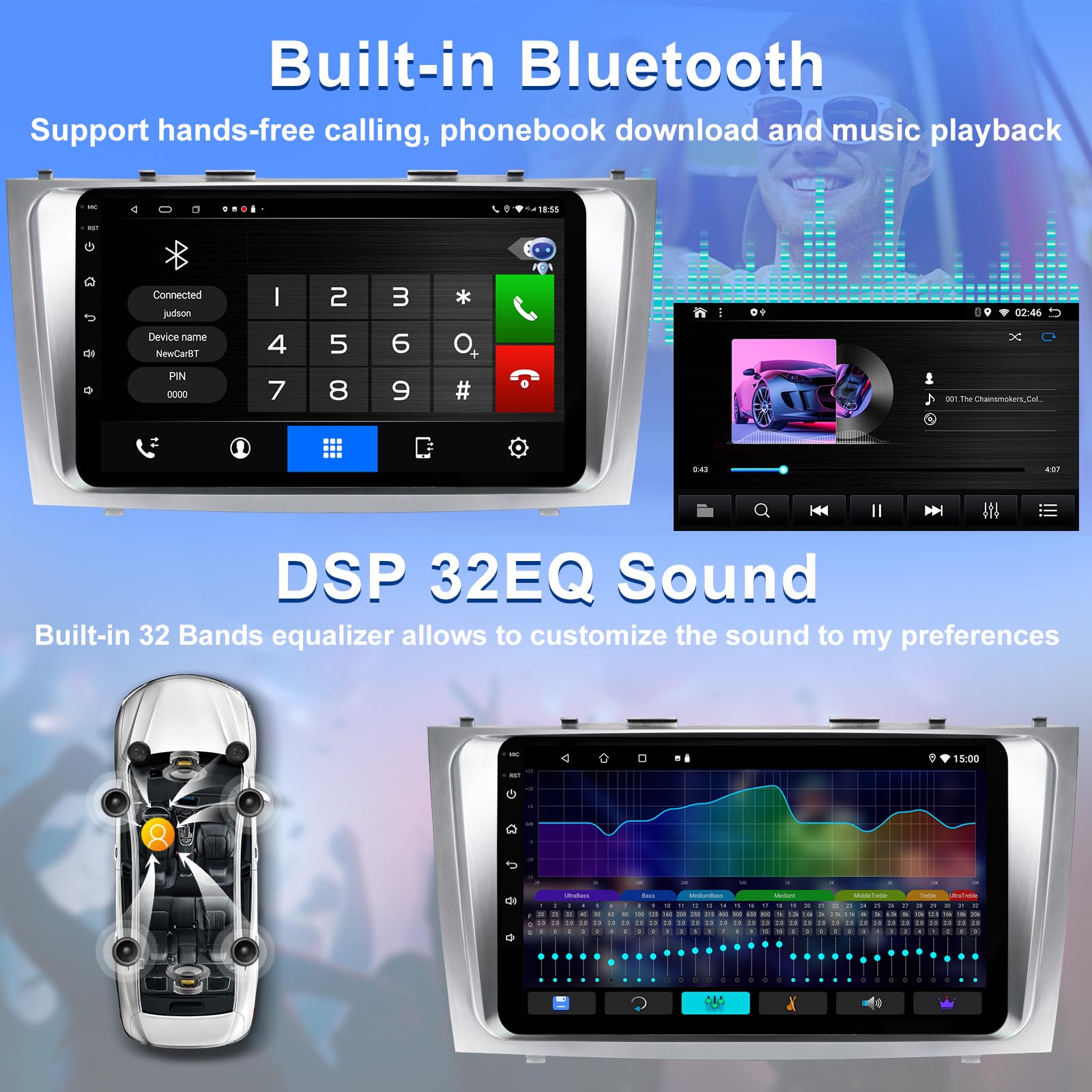 AMEROBO 4+64GB Android 13 QLED Touch Screen Car Stereo for Toyota Camry 2007-2011 - 1280x720 HD Display with Canbus Harness, Apple CarPlay, Android Auto, Bluetooth, GPS, WiFi, FM Radio & Backup Camera | Perfect for Hands-Free Calling, Navigation & Entertainment While Driving
