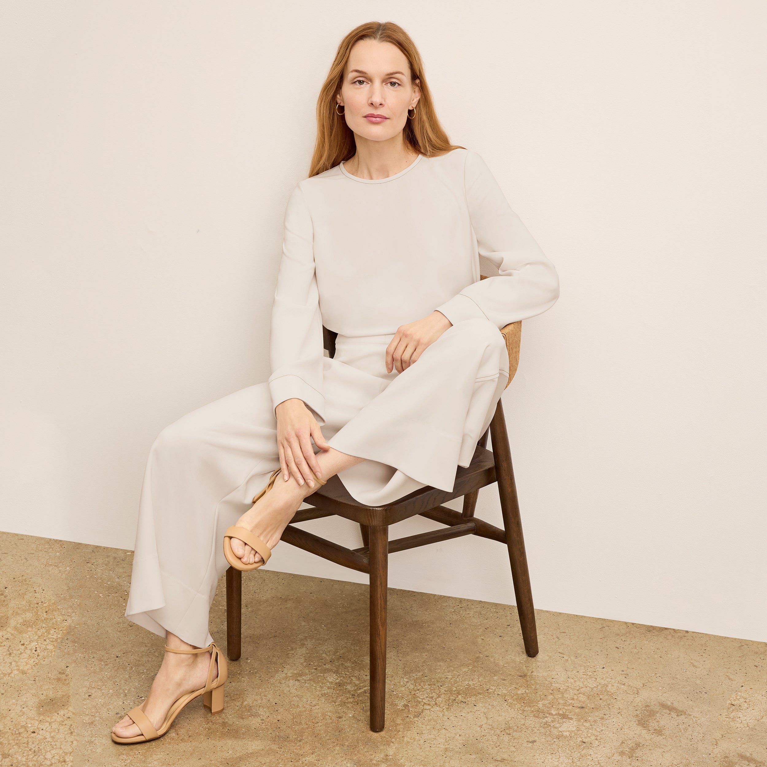 Elena Culotte Everyday Crepe Pants with Topstitch Detail - Comfortable Eggshell Women's Trousers for Work, Office & Casual Wear