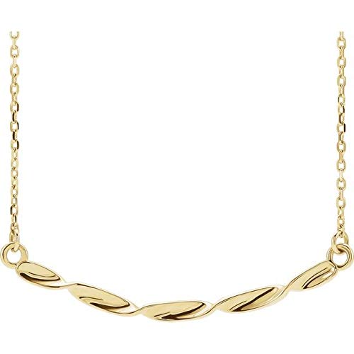 14K Yellow Gold Twisted Ribbon Bar Necklace 16-18