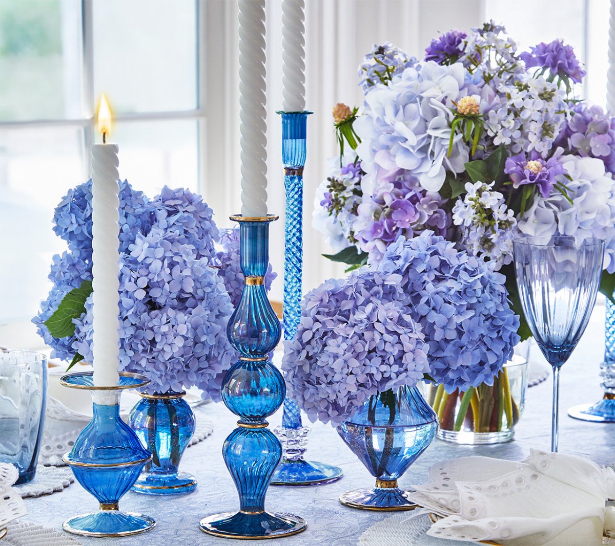 Blue Braided Candle Holder - Handmade Boho Home Decor for Table Centerpiece, Wedding, and Relaxing Spa Nights