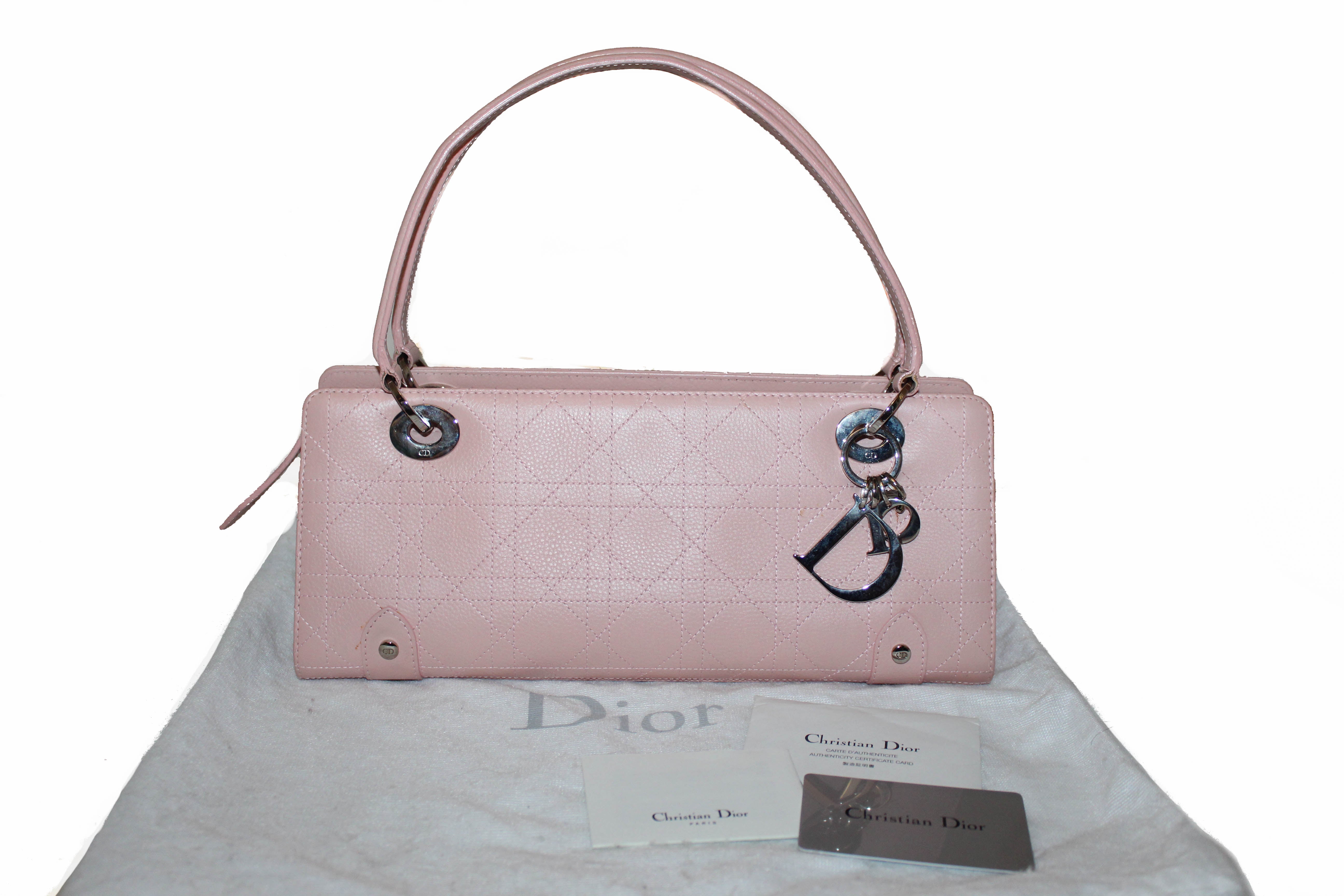 Authentic Christian Dior Pink Calfskin Leather Tote Shoulder Bag for Women | Luxury Designer Handbag for Work, Travel & Everyday Use