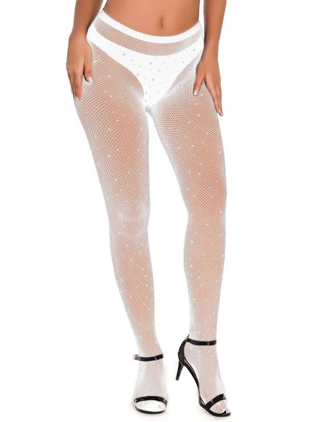 Sparkle Rhinestone Fishnet Stockings for Women - Glitter Thigh High Tights, Sheer See-Through Pantyhose for Party, Cosplay & Night Out