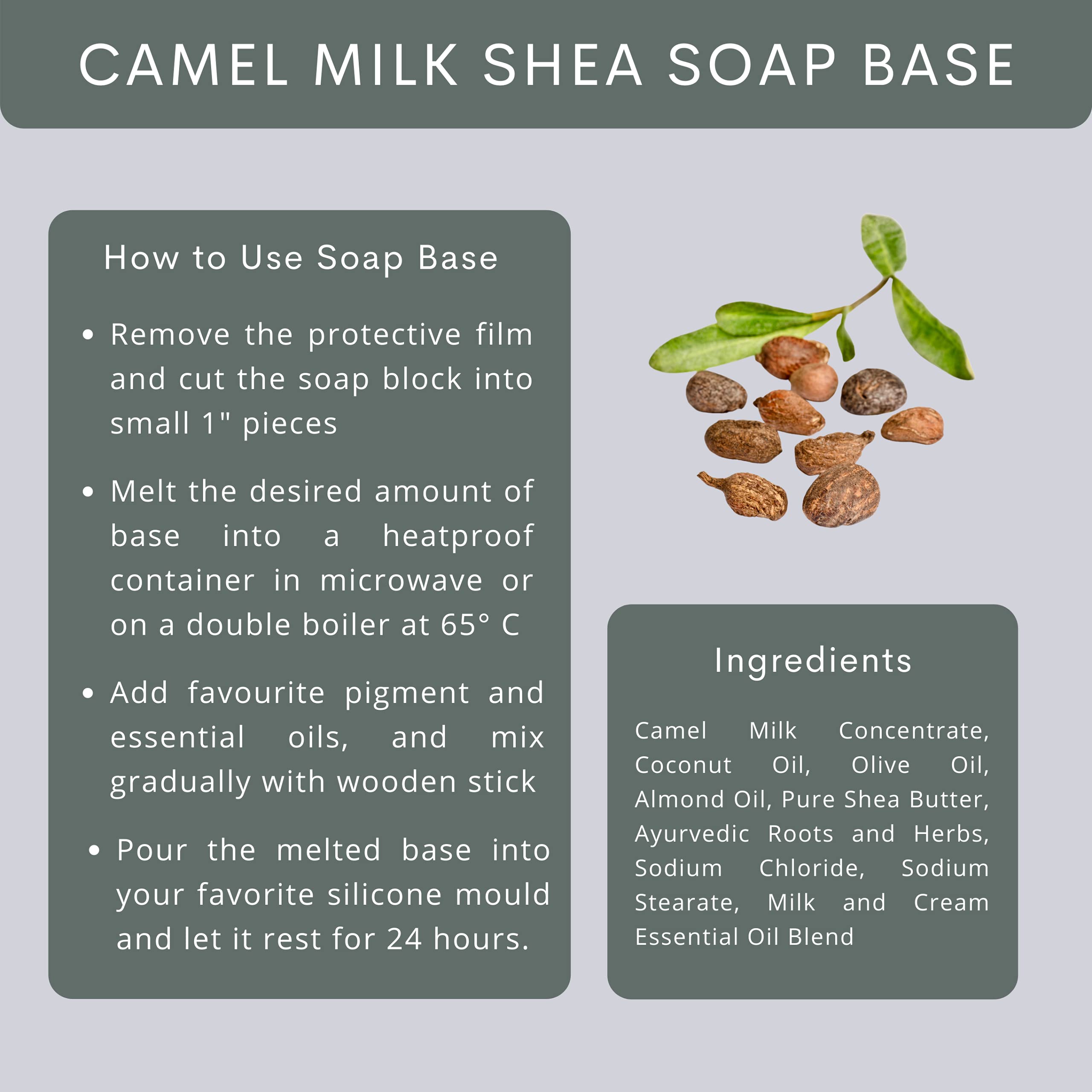 VEDANUM Natural Camel Milk Premium Melt and Pour Soap Base with Shea Butter Extracts - 500g (Sulfate & Paraben Free) for Sensitive Skin & Luxurious Bathing Experience