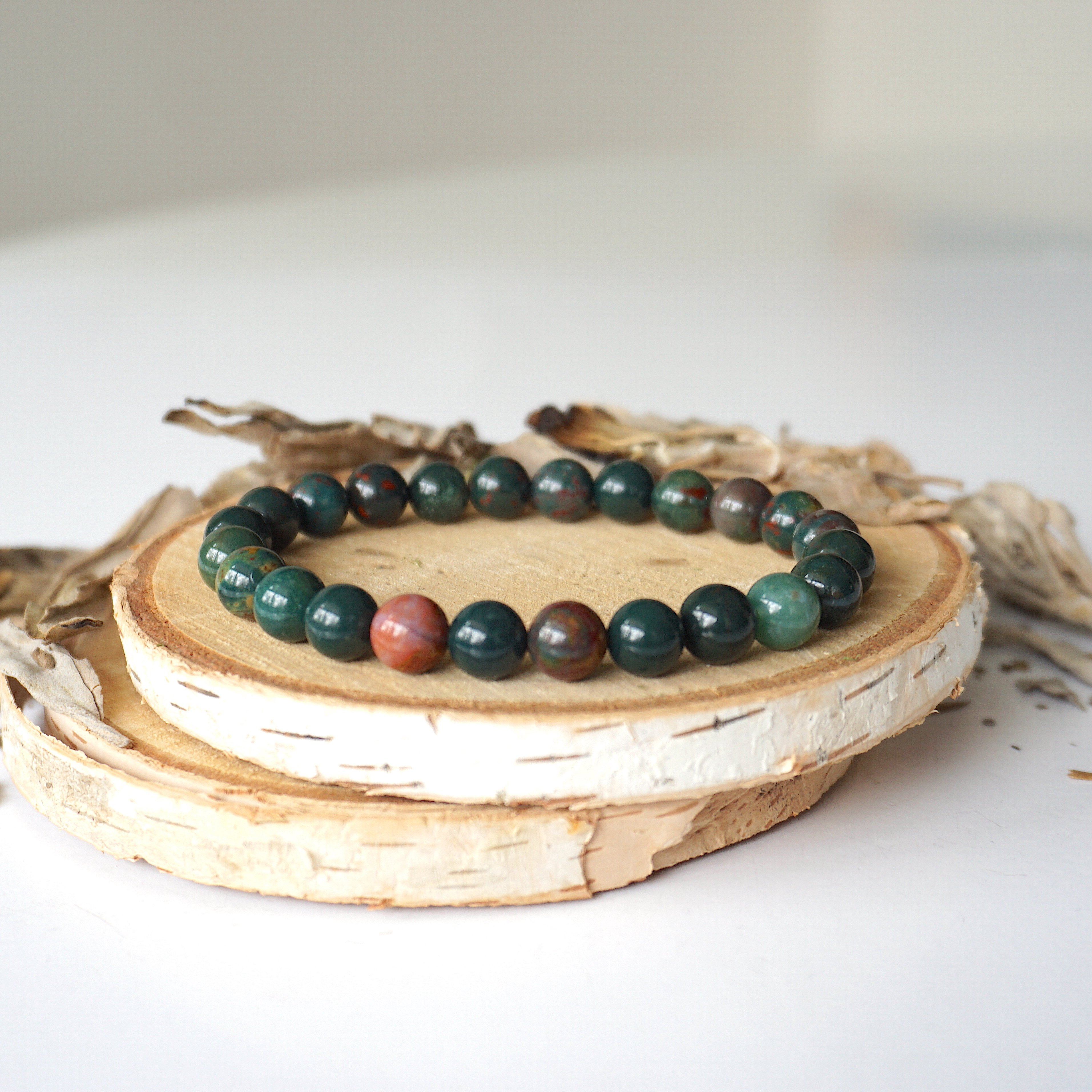 Bloodstone Healing Crystal Mala Bracelet for Meditation, Stress Relief & Spiritual Balance – Perfect for Yoga, Chakra Healing & Mindfulness Practice