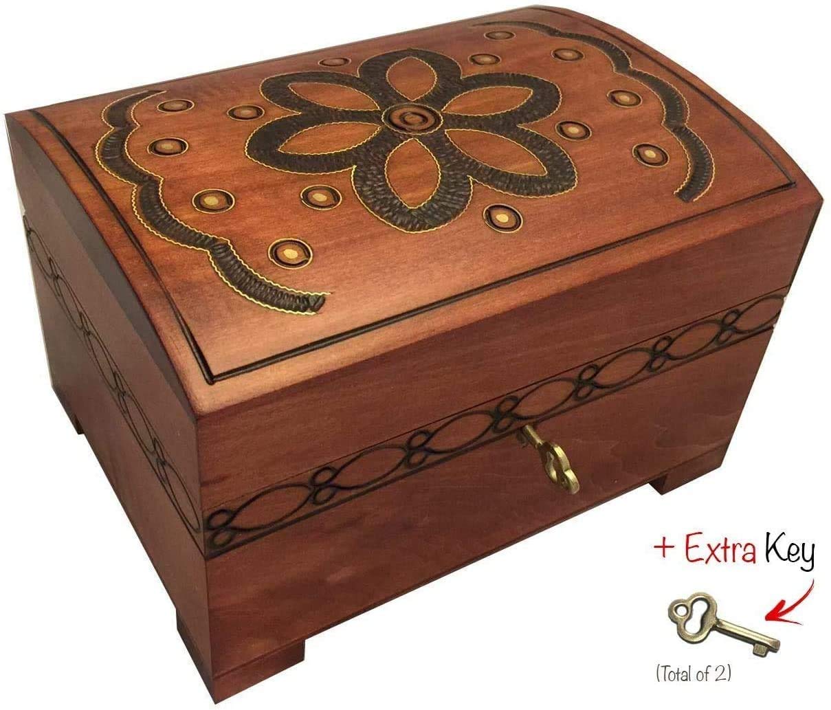 Handmade Floral Wooden Jewelry Box with Lock & Key - Decorative Keepsake Chest for Rings, Necklaces & Valuables - Perfect for Gifts, Home Decor & Organizing Accessories - Made in Poland
