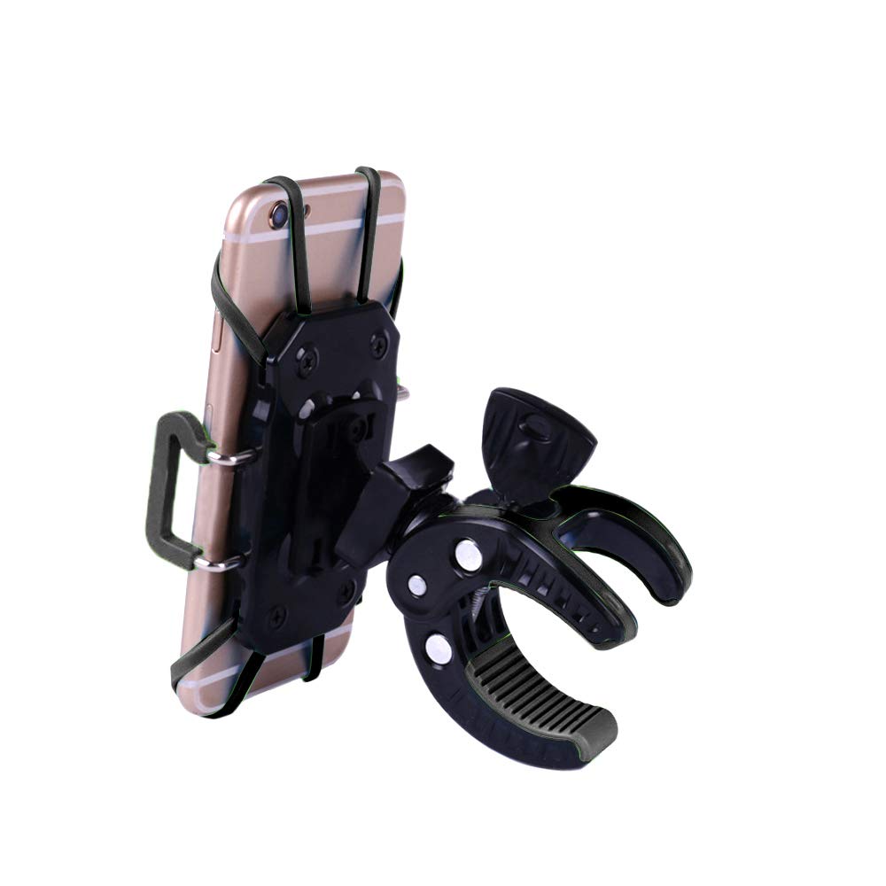 Universal 360° Rotating Bike Phone Mount - Adjustable Motorcycle & Bicycle Phone Holder with Rubber Strap for iPhone 15/14/13/12/11/X/8/7, Samsung Galaxy S23/S22/S21 - Perfect for Cycling, Commuting & Outdoor Adventures (Black)