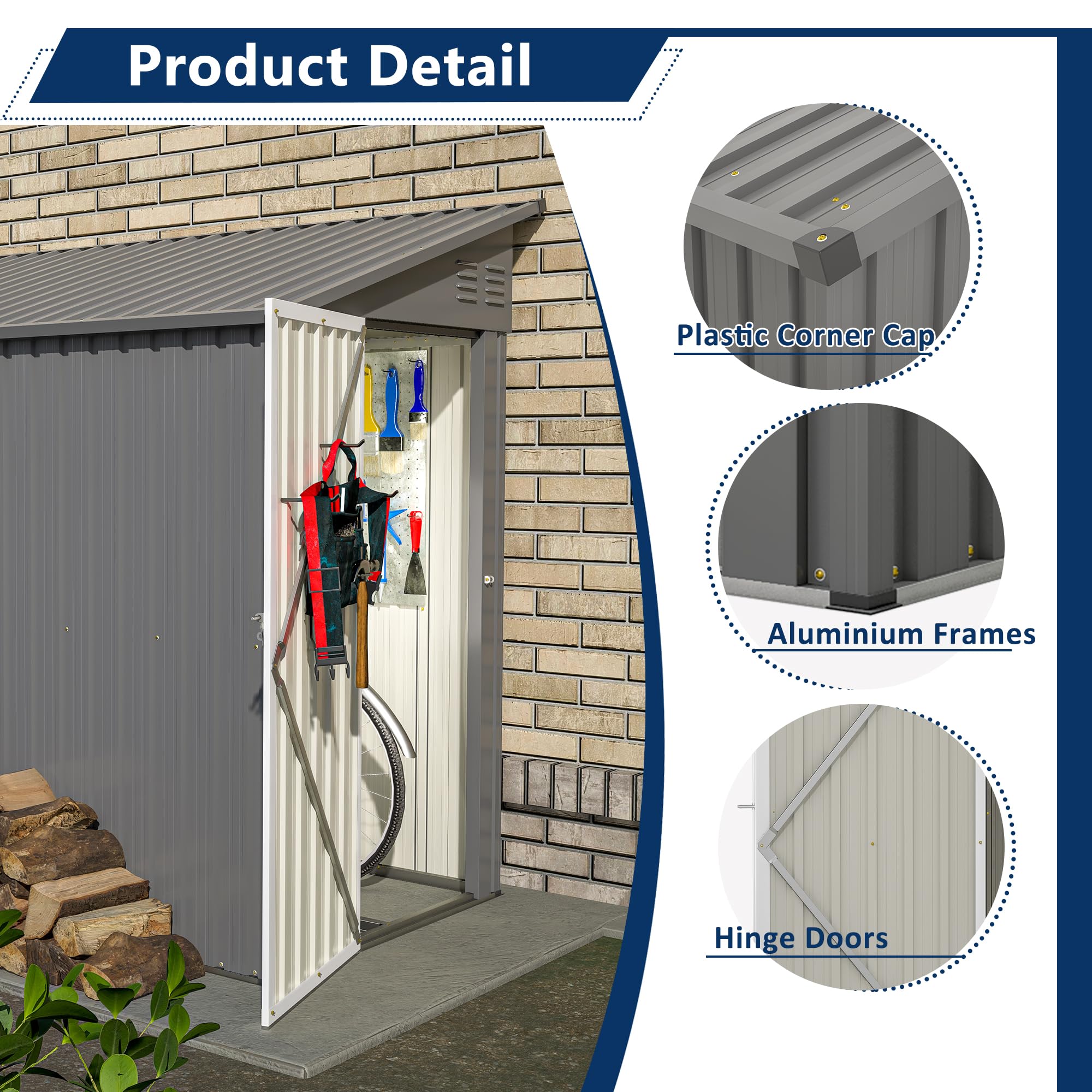 4' x 8' Lean-to Metal Storage Shed - Outdoor Garden Shed for Backyard, Patio & Yard Organization | Grey Weather-Resistant Utility Shed for Tools, Lawn Equipment & Seasonal Storage