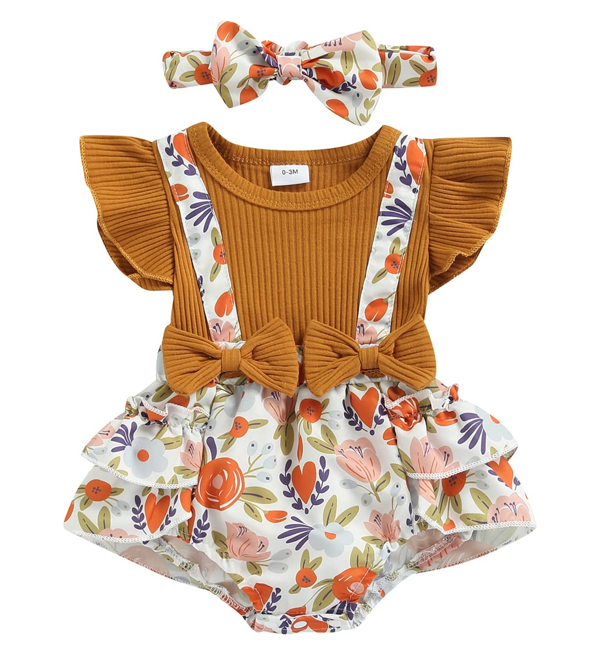 Newborn Baby Girl Summer Outfit - Soft Cotton Linen Romper & Floral Bodysuit with Matching Headband - Perfect for Playdates, Beach Trips & Photo Shoots