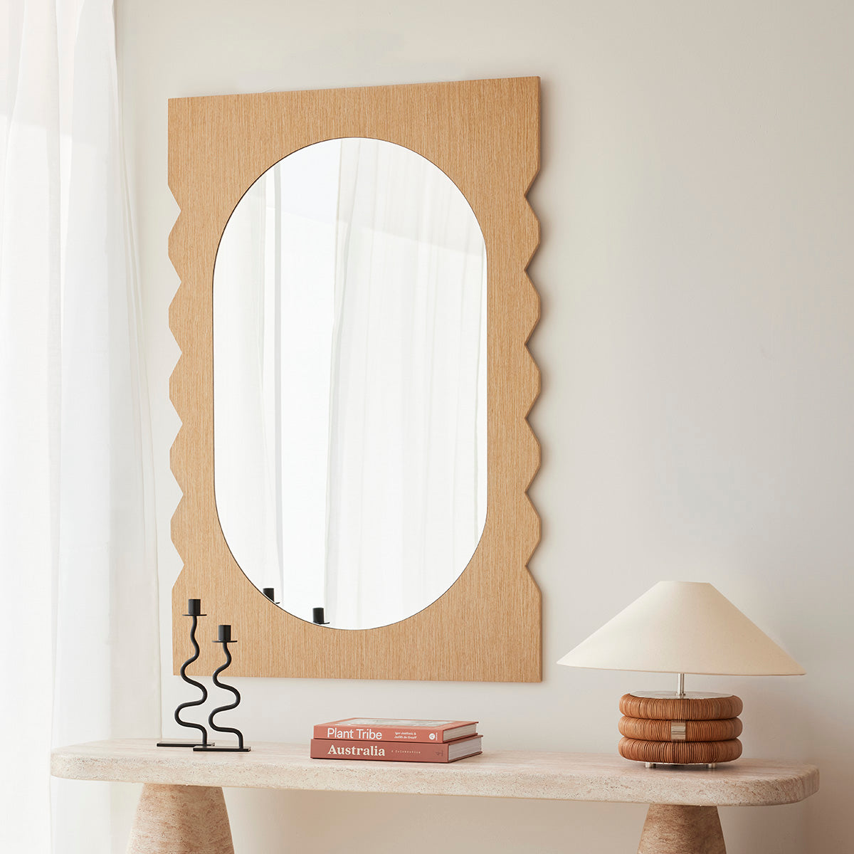 Azzurra Oak Wall Mirror - Elegant Round Wooden Mirror for Living Room, Bedroom & Entryway Decor - Perfect for Home & Office Wall Decor
