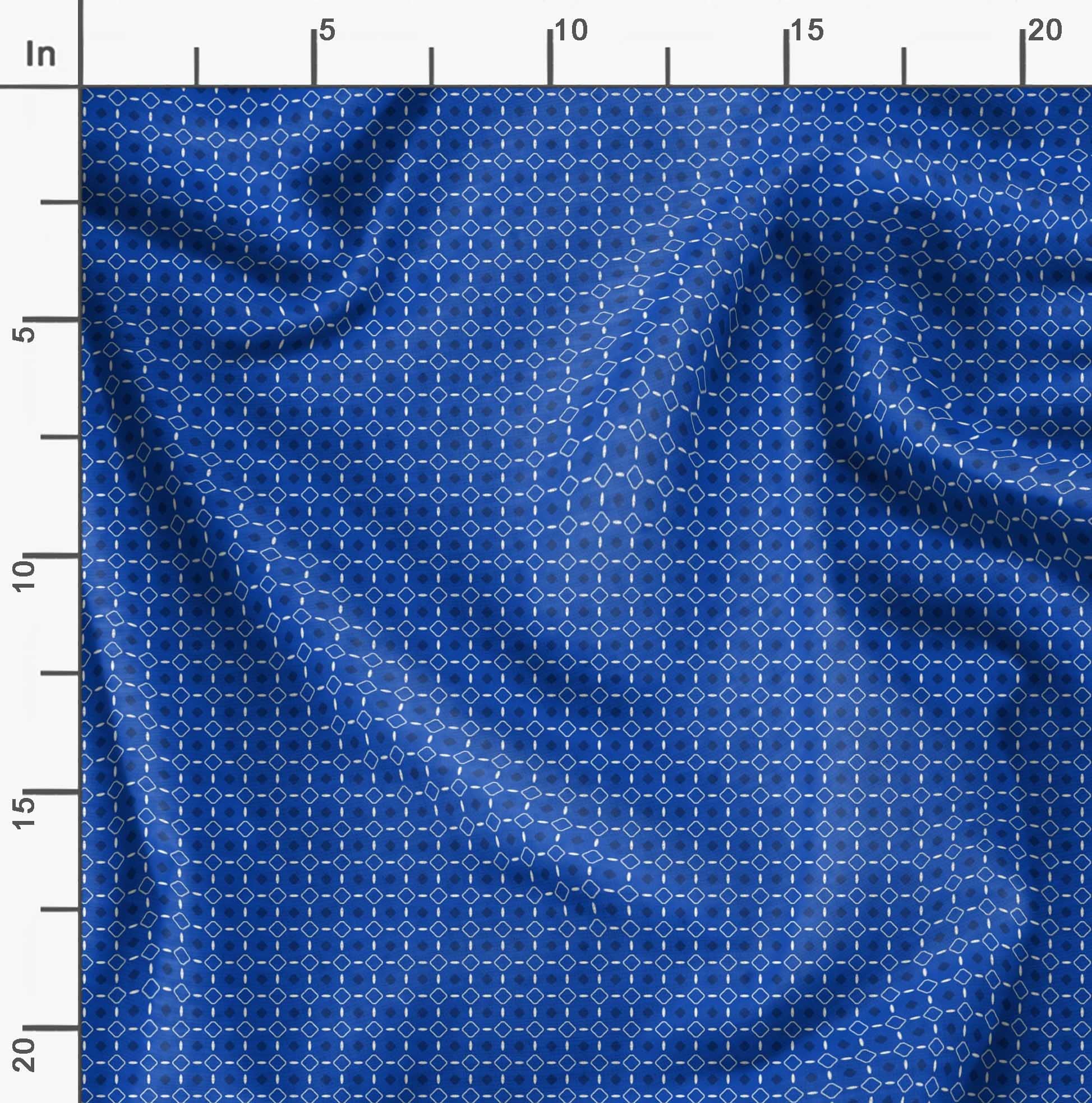 Soimoi Blue Polyester Crepe Fabric by The Yard - 42 Inch Wide Diamond Geometric Print - Elegant Classic Design for Dresses, Curtains & DIY Projects